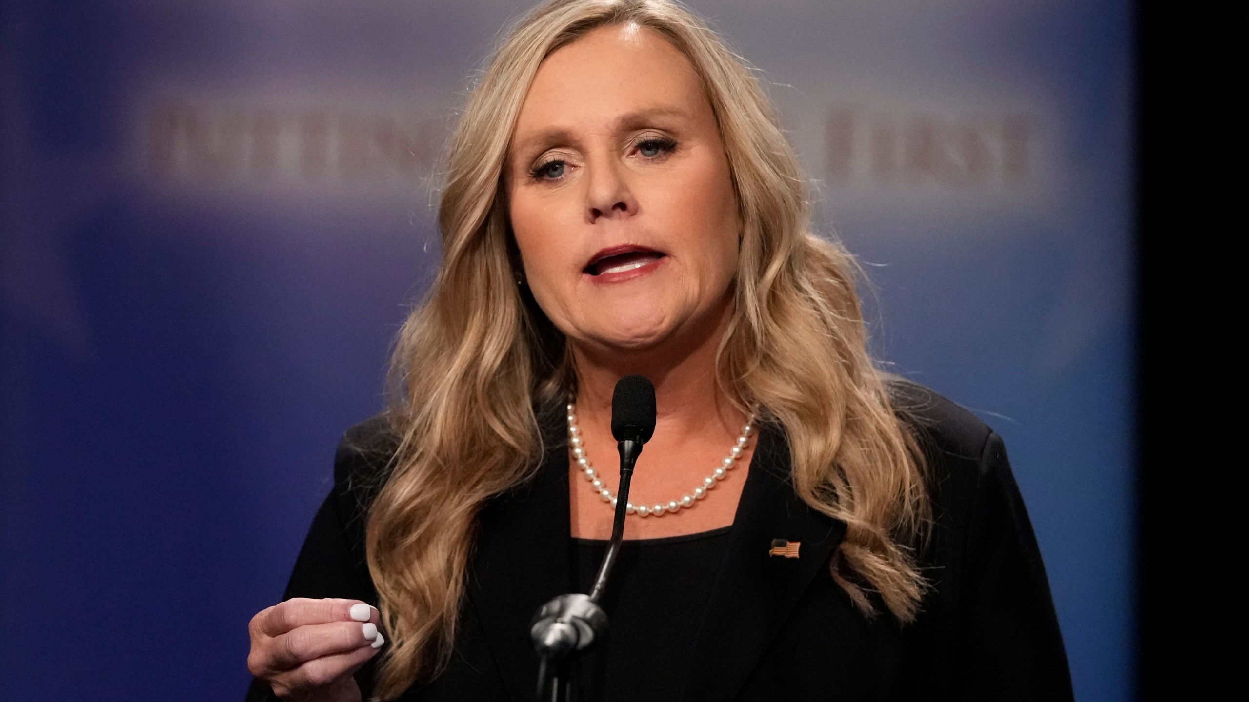 Democrat candidate Jennifer McCormick speaks during a debate for Indiana governor hosted by the Indiana Debate Commission at WFYI, Thursday, Oct. 24, 2024, in Indianapolis. (AP Photo/Darron Cummings, Pool)