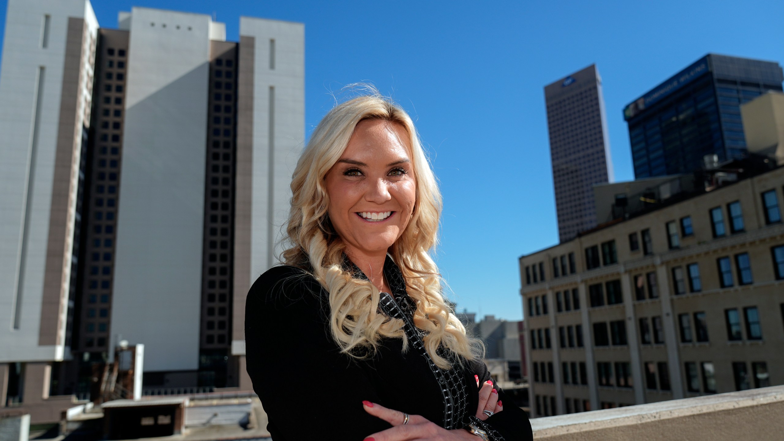 Republican candidate for Fulton County District Attorney Courtney Kramer poses for a portrait Monday, Oct. 21, 2024, in Atlanta. (AP Photo/ John Bazemore)