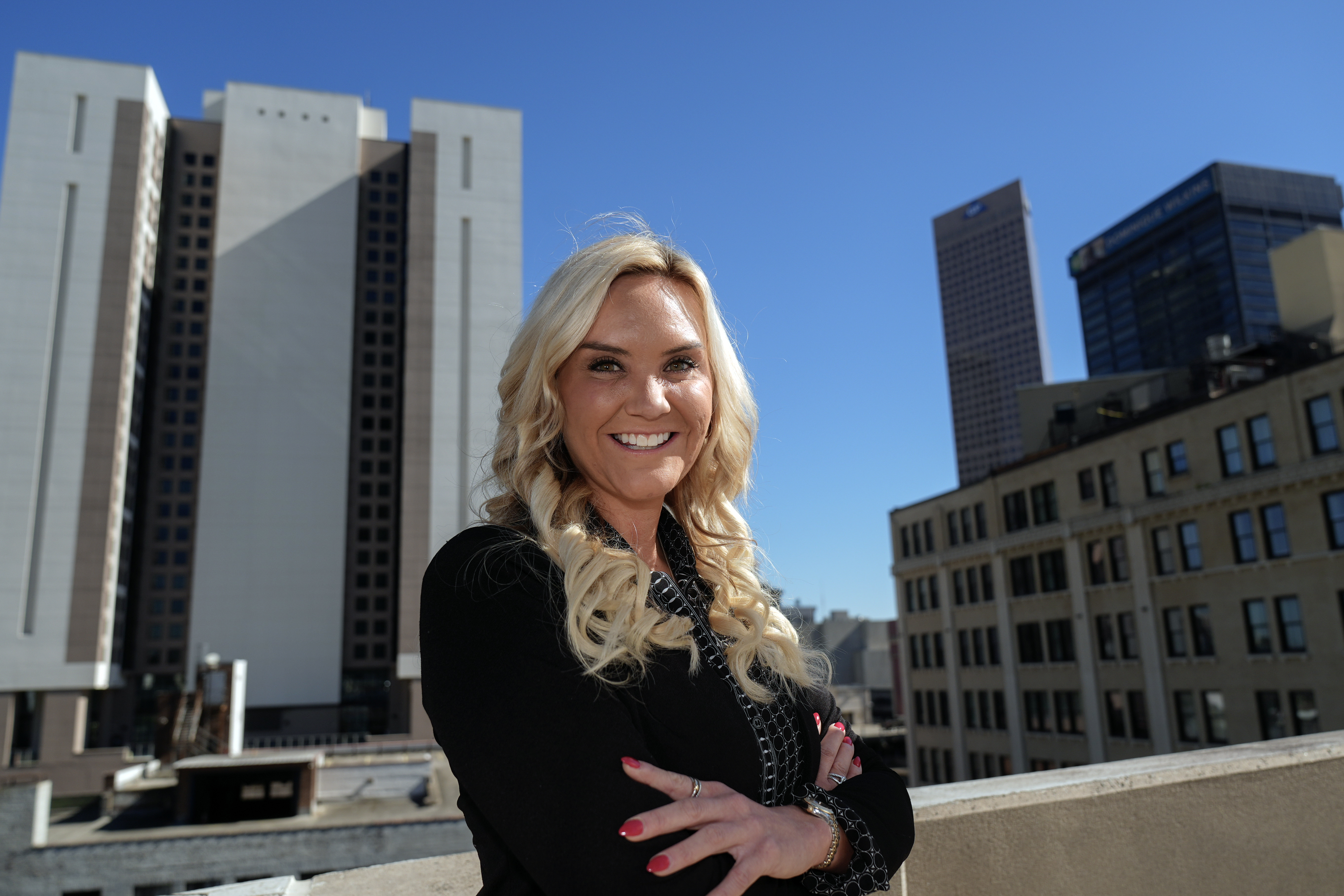 Republican candidate for Fulton County District Attorney Courtney Kramer poses for a portrait Monday, Oct. 21, 2024, in Atlanta. (AP Photo/ John Bazemore)