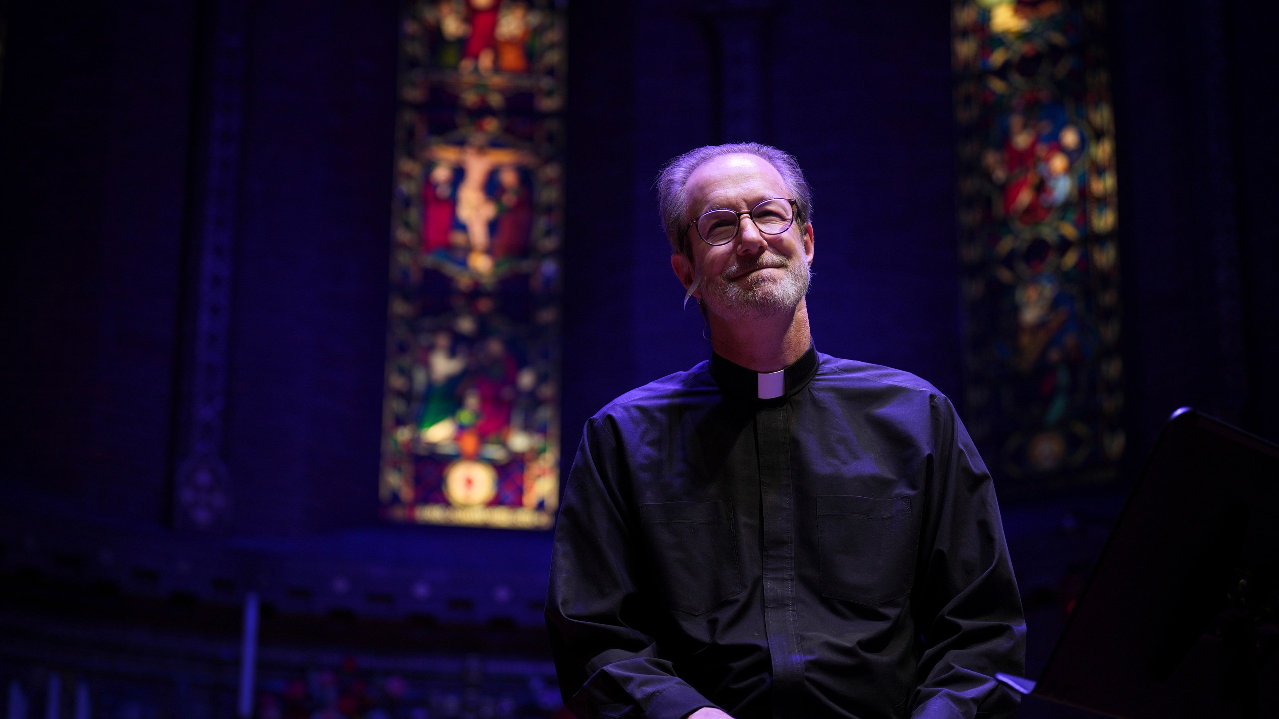 The Rev. David Peck, rector of St. James Episcopal Church, leads a "Contemplative Citizenship" service in Lancaster, Pa., on Tuesday, Oct. 15, 2024. (AP Photo/Jessie Wardarski)