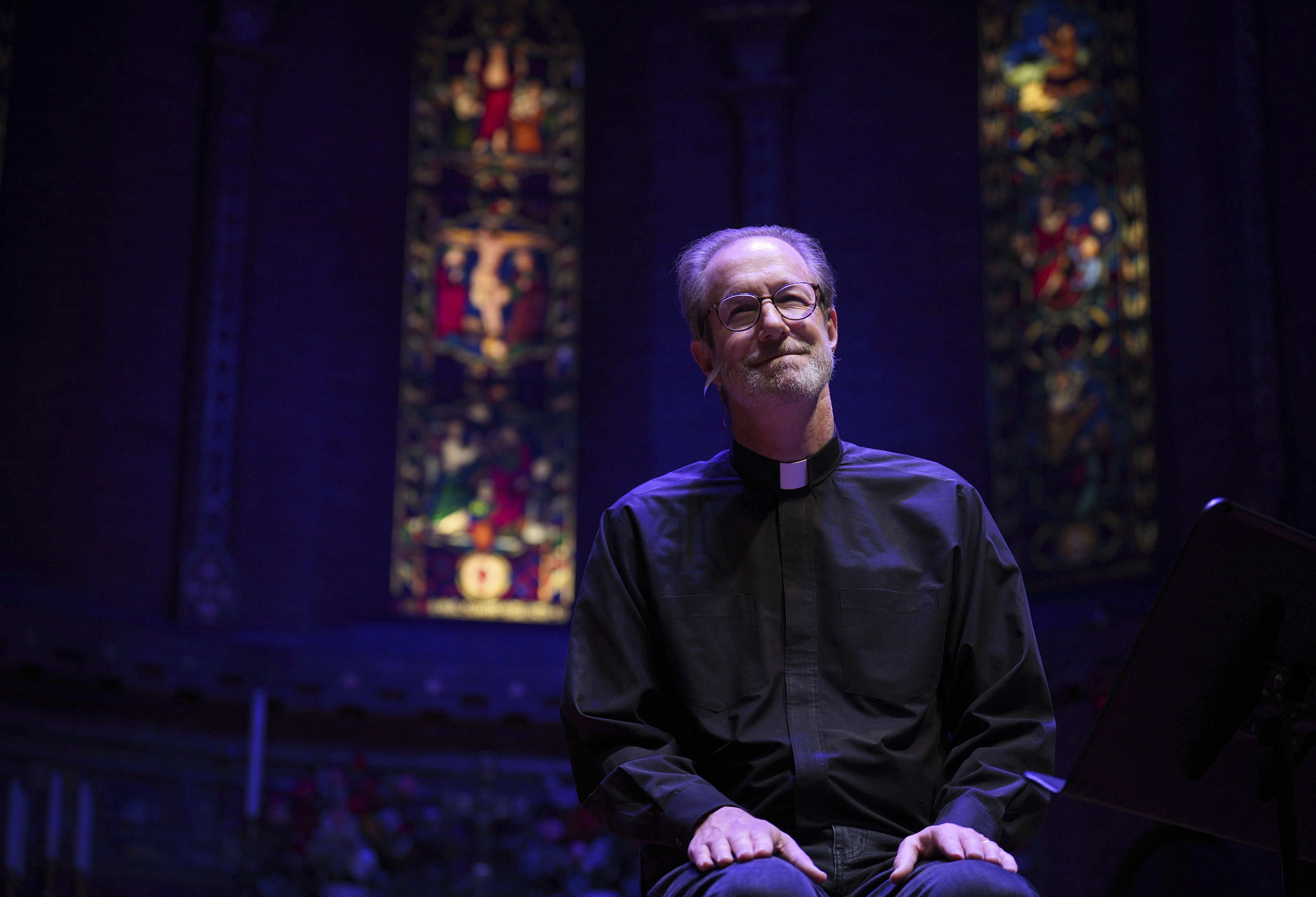 The Rev. David Peck, rector of St. James Episcopal Church, leads a "Contemplative Citizenship" service in Lancaster, Pa., on Tuesday, Oct. 15, 2024. (AP Photo/Jessie Wardarski)