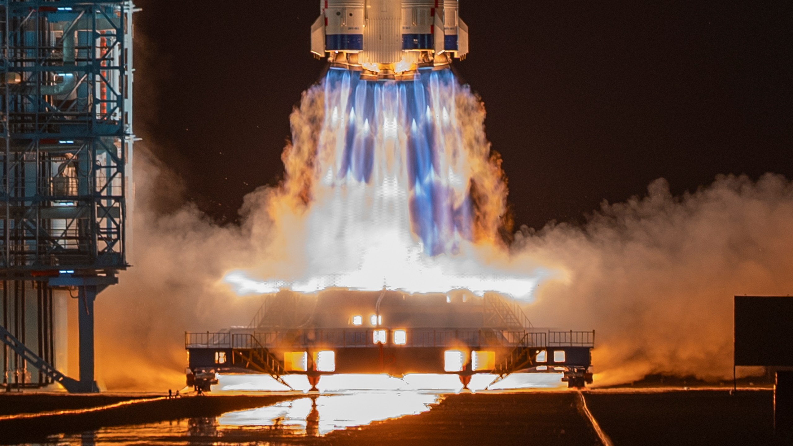 Shenzhou-19 spacecraft sitting atop a Long March rocket takes off from the Jiuquan Satellite Launch Center in Jiuquan, northwestern China in the early hours, Wednesday, Oct. 30, 2024. (AP Photo/Ng Han Guan)