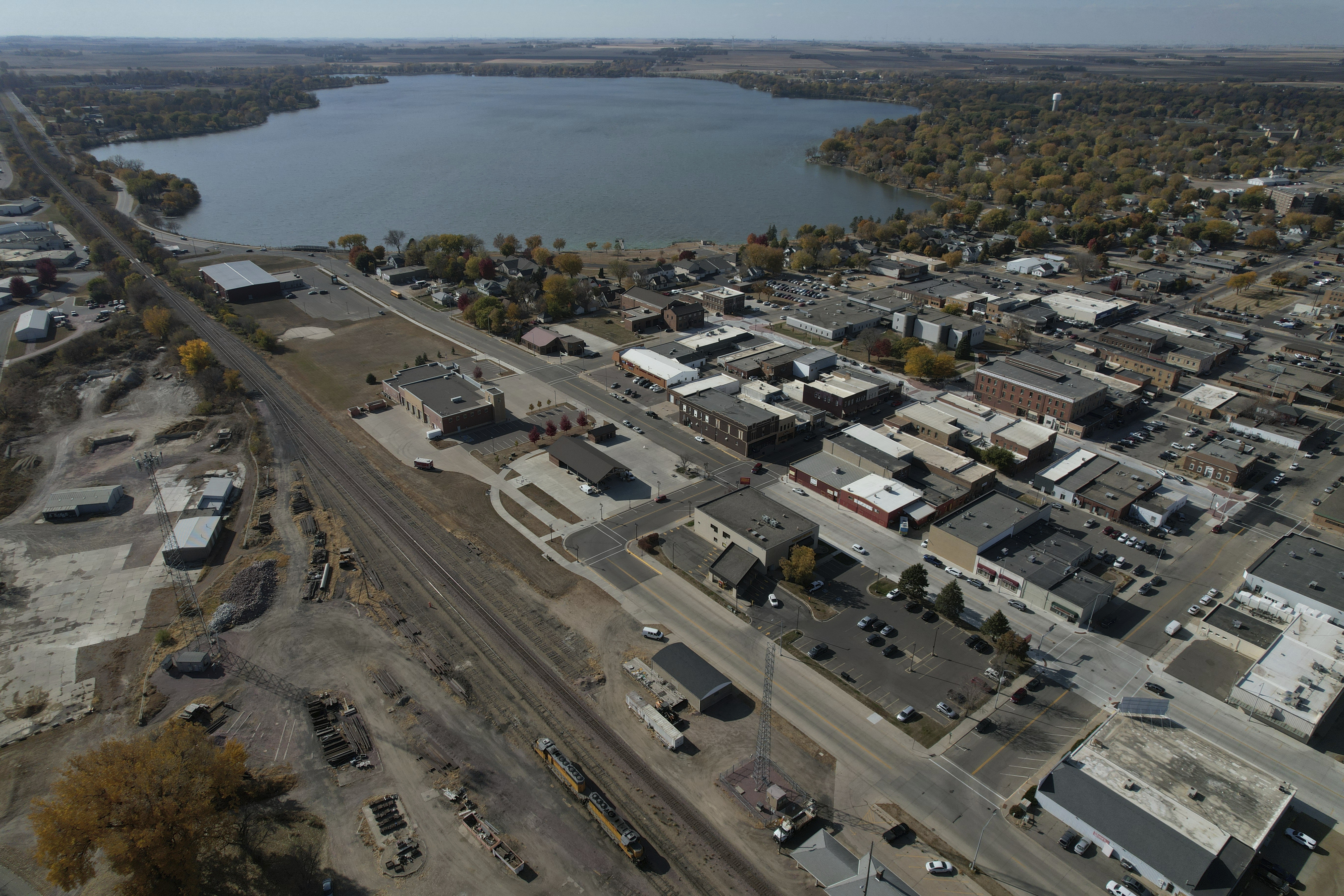 Worthington, Minn., is seen from the air on Tuesday, Oct. 22, 2024. (AP Photo/Jessie Wardarski)