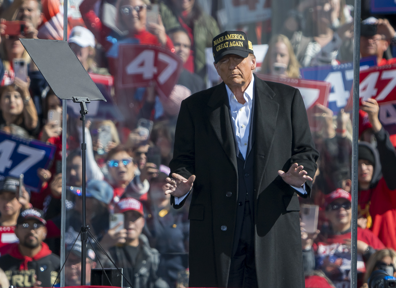 Republican presidential nominee former President Donald Trump speaks during a campaign rally at Albuquerque International Sunport, Thursday, Oct. 31, 2024, in Albuquerque, N.M. (AP Photo/Roberto E. Rosales)