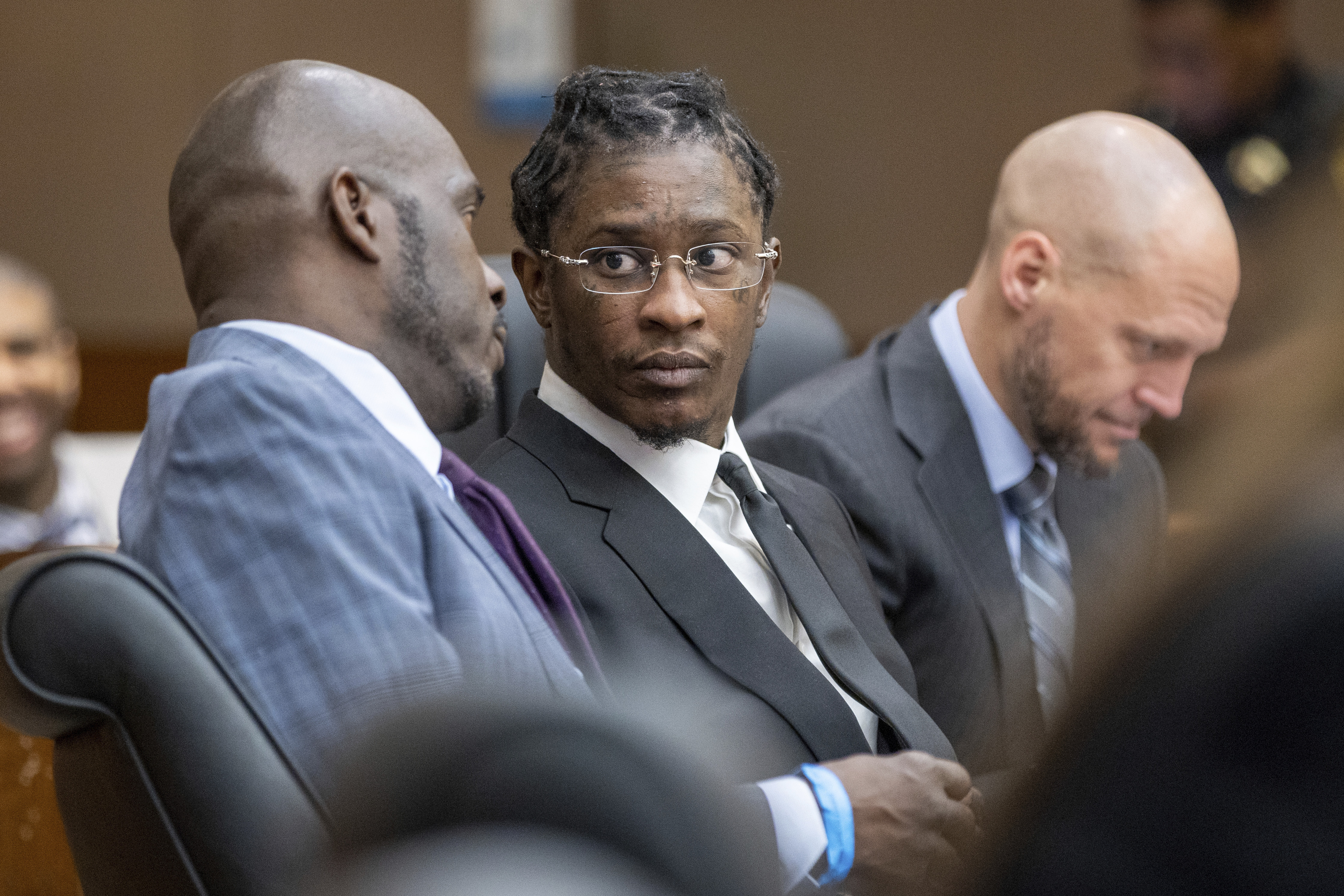 FILE - Young Thug, whose real name is Jeffery Williams, apears for a hearing, Dec. 22, 2022, in Atlanta. (Arvin Temkar/Atlanta Journal-Constitution via AP, File)