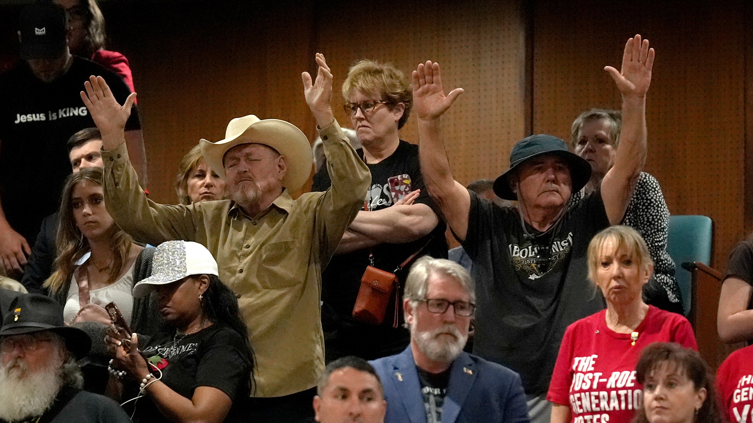 FILE - Predominantly anti-abortion supporters stand in the Arizona House gallery during the vote on the proposed repeal of Arizona's near-total ban on abortions prior to winning approval from the state House Wednesday, April 24, 2024, in Phoenix. (AP Photo/Ross D. Franklin, File)