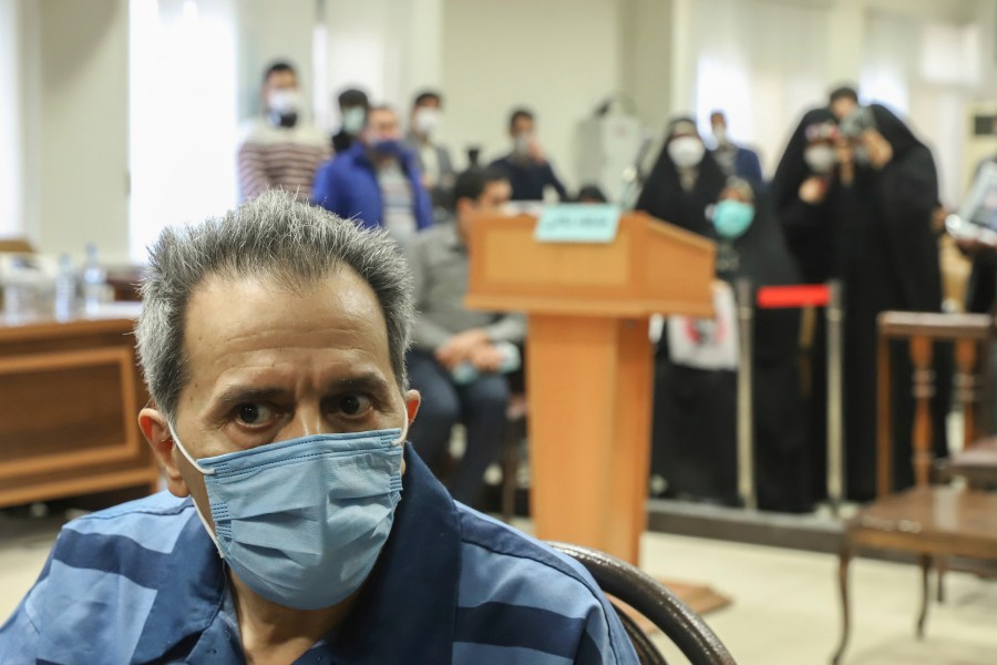 FILE - Iranian-German national and U.S. resident Jamshid Sharmahd attends his trial at the Revolutionary Court, in Tehran, Iran, Sunday, Feb. 6, 2022. (Koosha Mahshid Falahi/Mizan News Agency via AP, File