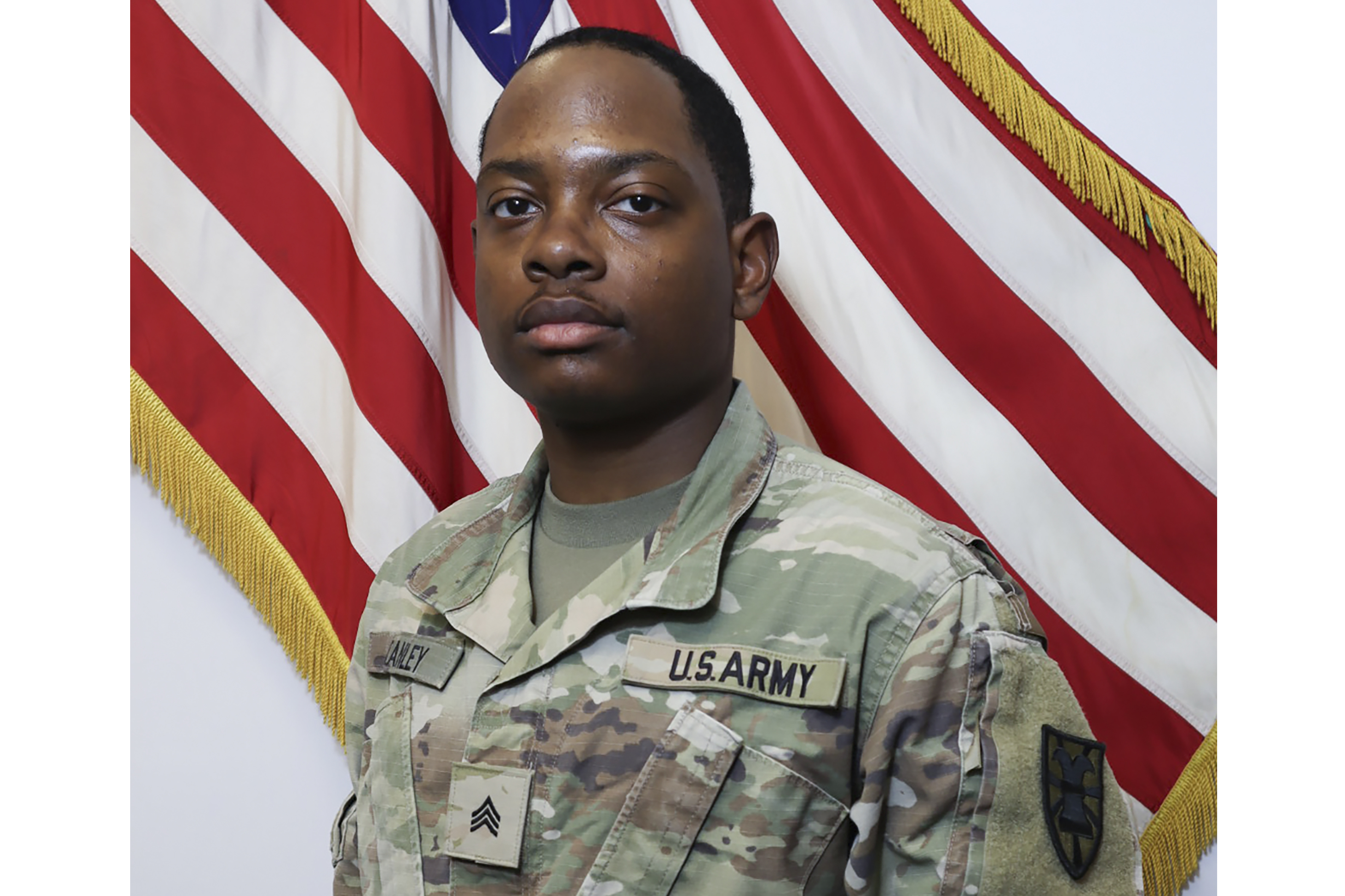 This image provided by the U.S. Army shows Sgt. Quandarius Stanley, 23. Stanley, assigned to the 7th Transportation Brigade Expeditionary, at Joint Base Langley-Eustis in Virginia, who was injured in May while working on the pier built to deliver humanitarian aid to Gaza, has died. (U.S. Army via AP)