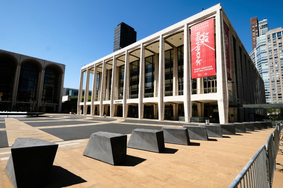 FILE - David Geffen Hall at Lincoln Center where the New York Philharmonic primarily performs in New York, May 12, 2020. (Photo by Evan Agostini/Invision/AP, File)