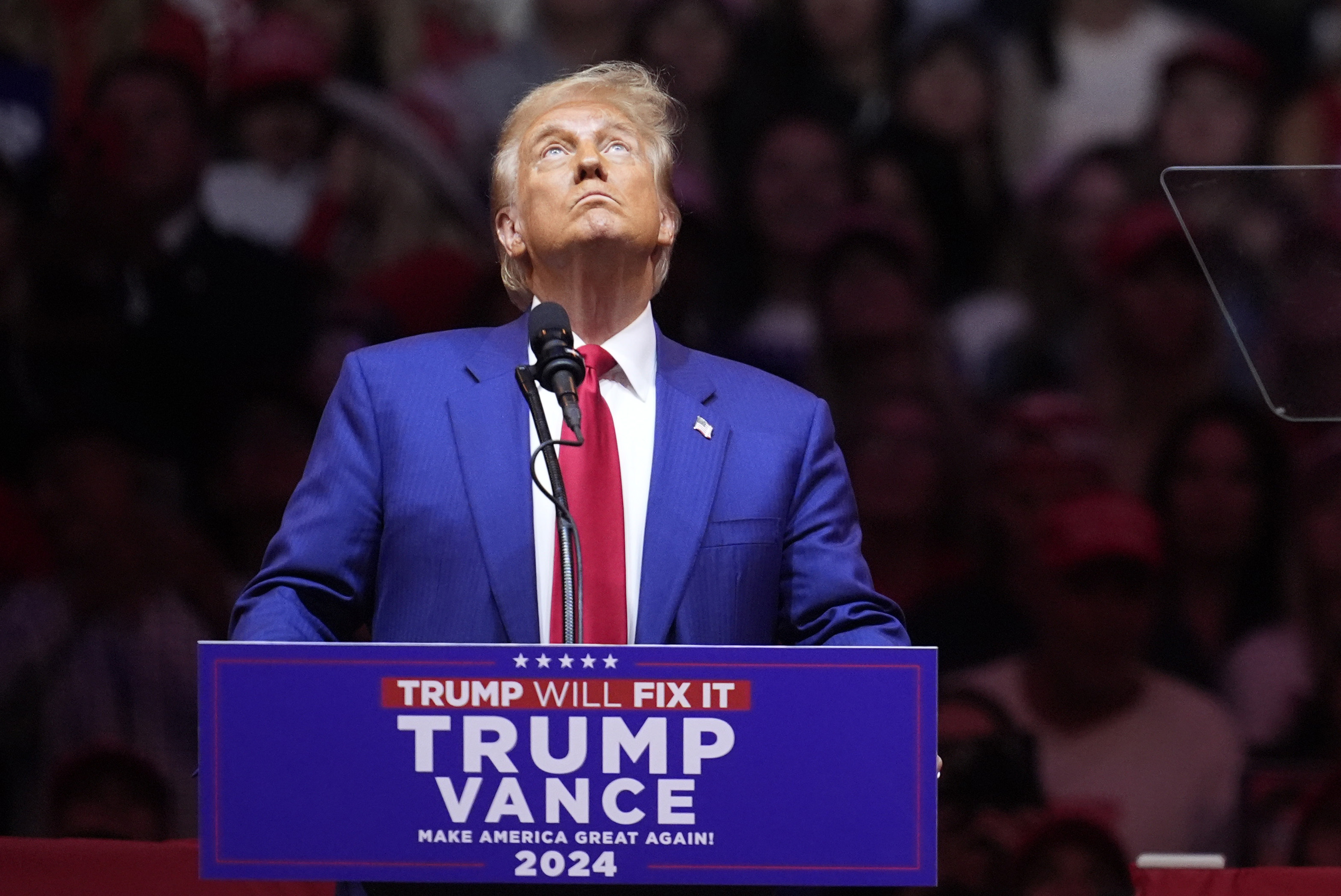 Republican presidential nominee former President Donald Trump speaks at a campaign rally at Madison Square Garden, Sunday, Oct. 27, 2024, in New York. (AP Photo/Evan Vucci)