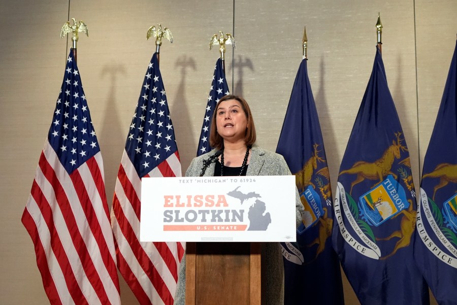 Democratic Sen.-elect Elissa Slotkin of Michigan addresses the media, Wednesday, Nov. 6, 2024, in Detroit. (AP Photo/Carlos Osorio)