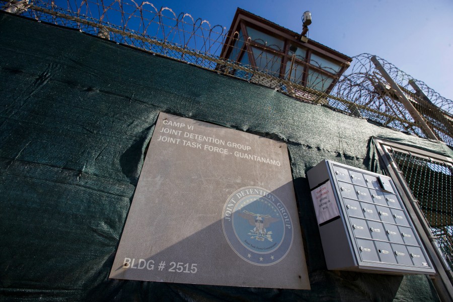 FILE - In this photo reviewed by U.S. military officials, the control tower of Camp VI detention facility is seen on April 17, 2019, in Guantanamo Bay Naval Base, Cuba. (AP Photo/Alex Brandon, File)