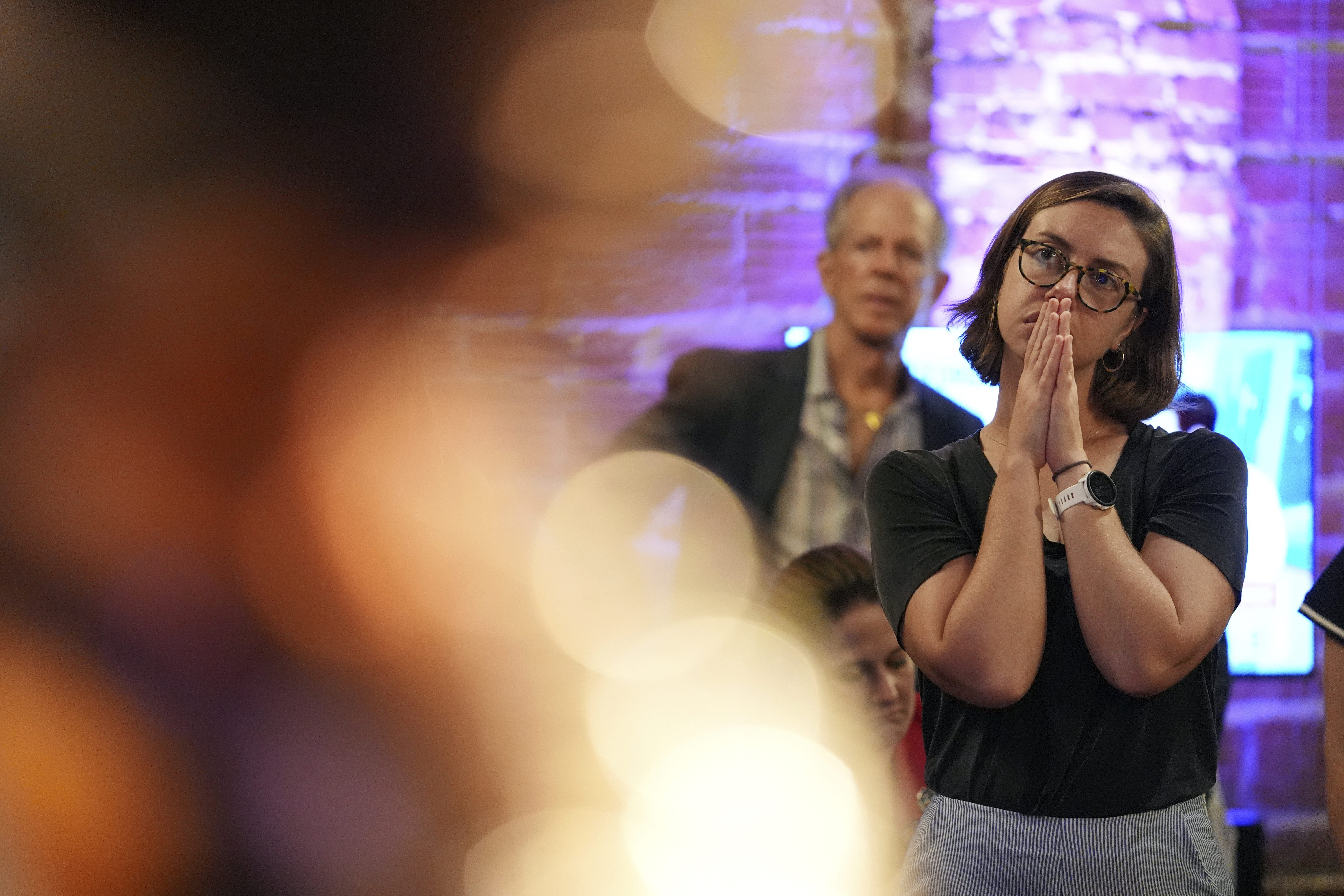 Dr. Chelsea Daniels, who works in family medicine for Planned Parenthood, reacts after the defeat of Amendment 4, which would have enshrined abortion rights in the state, at a Yes On 4 campaign watch party on Election Day, Tuesday, Nov. 5, 2024, in St. Petersburg, Fla. (AP Photo/Rebecca Blackwell)