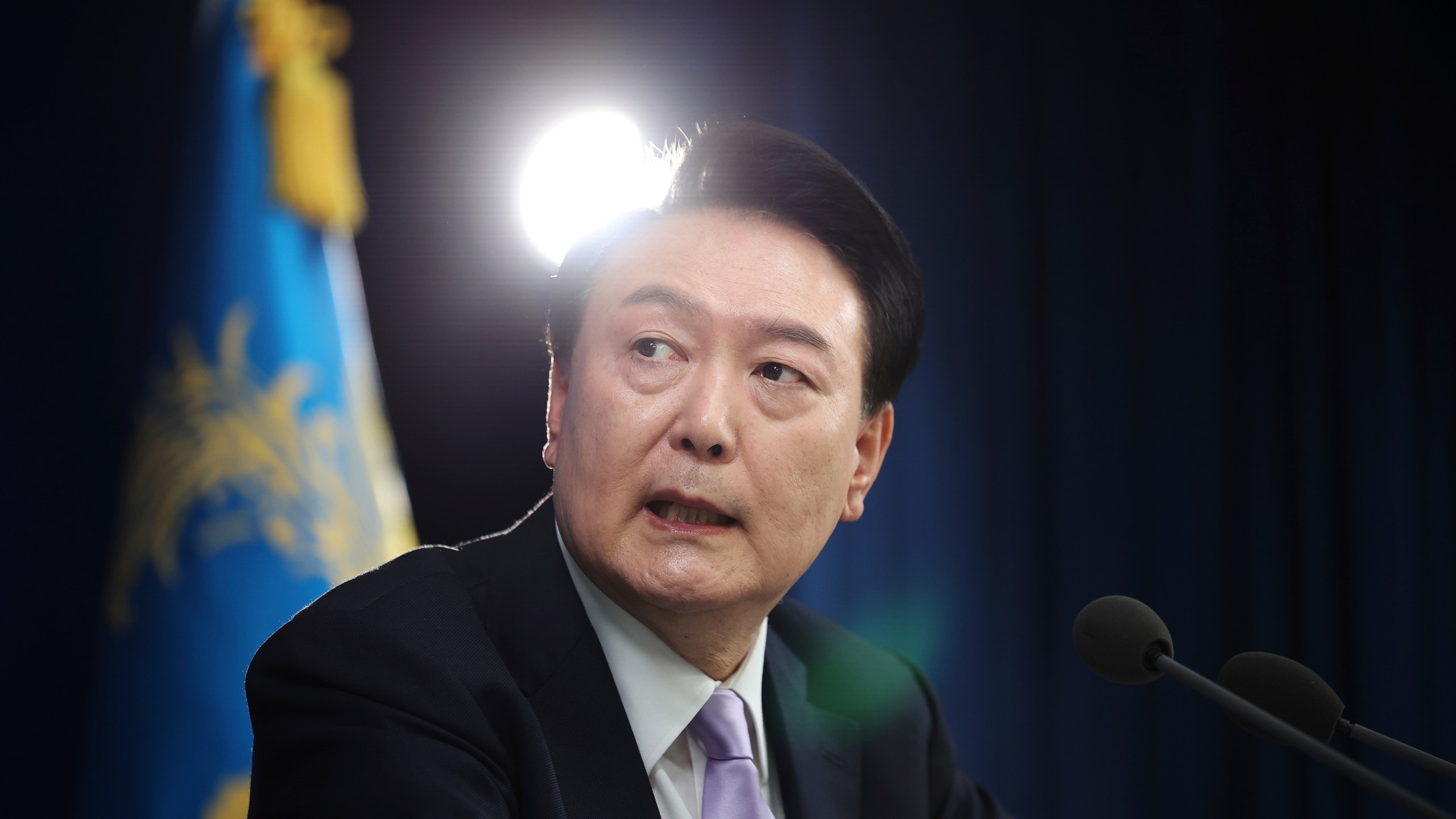 South Korean President Yoon Suk Yeol answers a reporters' question during a news conference at the Presidential Office in Seoul, South Korea Thursday, Nov. 7, 2024. (Kim Hong-Ji/Pool Photo via AP)