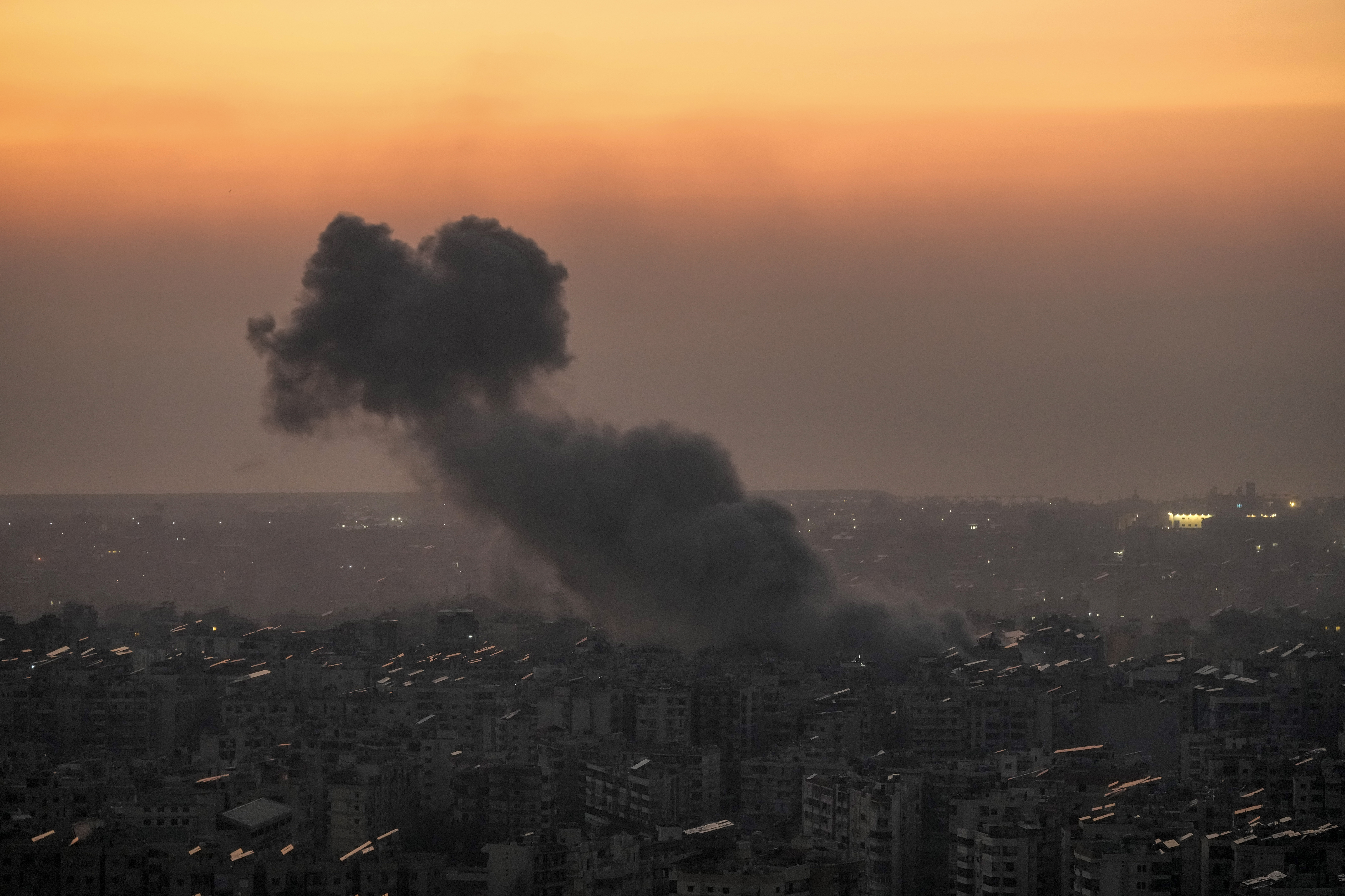 Smoke rises from an Israeli airstrike on Dahiyeh, in the southern suburb of Beirut, Lebanon, Wednesday, Nov. 6, 2024. (AP Photo/Bilal Hussein)