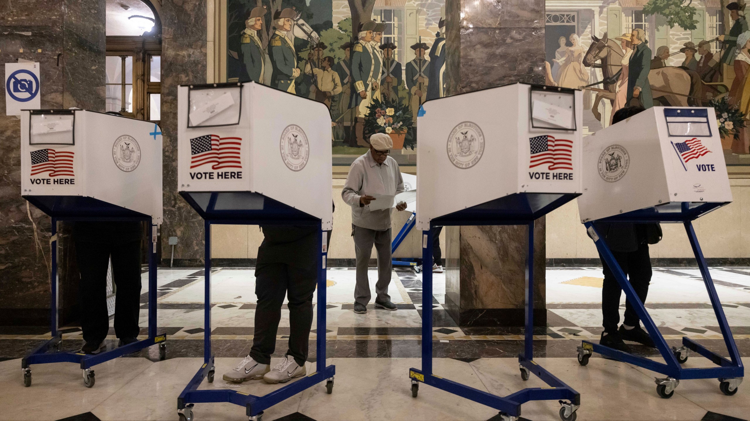 Voters cast their ballots at the Bronx County Supreme Court in New York on Election Day, Tuesday, Nov. 5, 2024. (AP Photo/Yuki Iwamura)