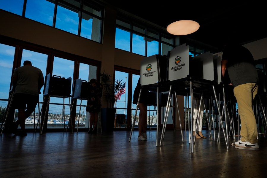 Voters cast their ballots at Marina Park Community Center, Tuesday, Nov. 5, 2024, in Newport Beach, Calif. (AP Photo/Ashley Landis)