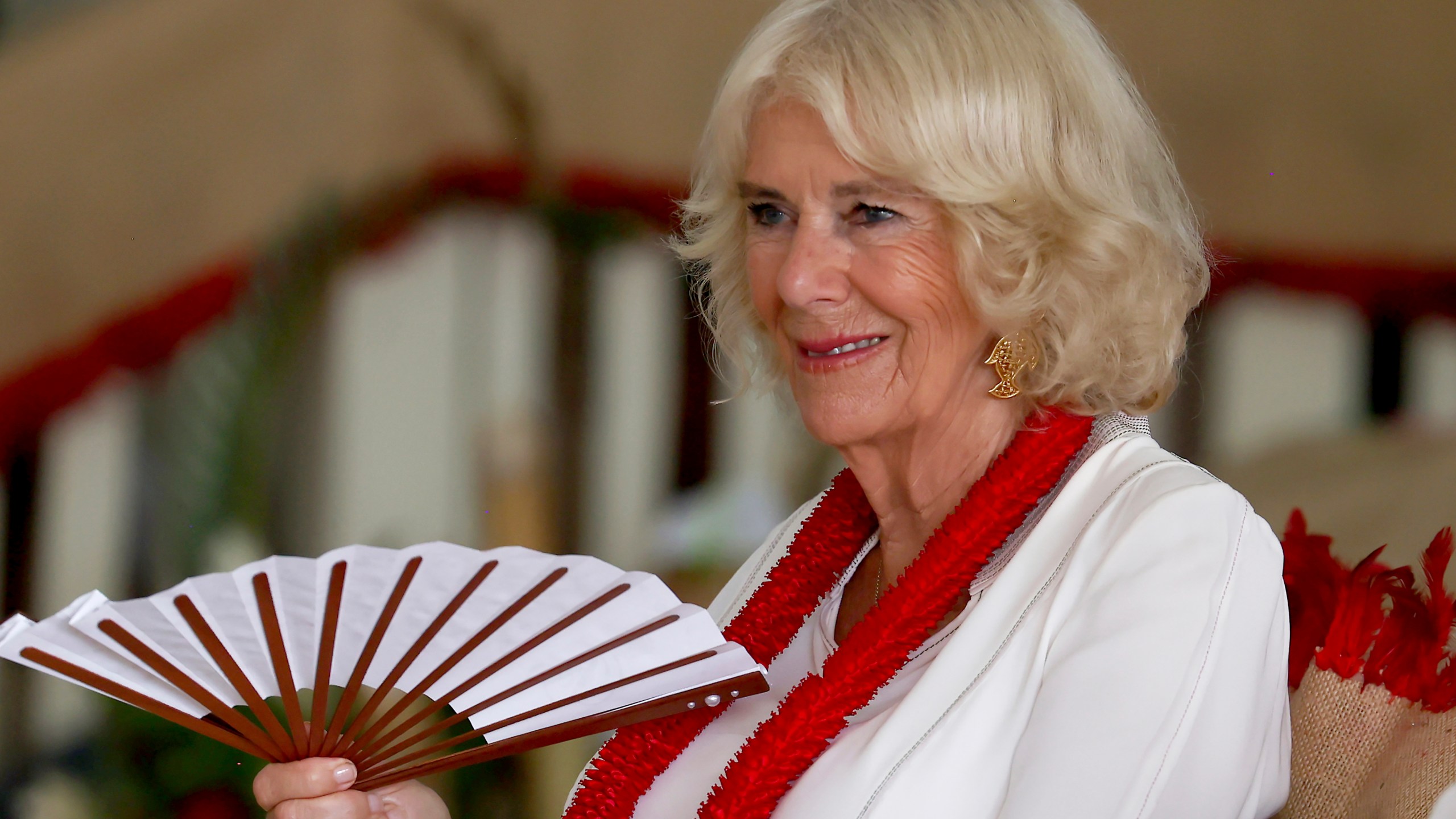 FILE - Queen Camilla attends an ava ceremony to welcome royals at Moata village in Samoa's capital Apia, Thursday, Oct. 24, 2024. (Manaui Faulalo/Pool Photo via AP, File)