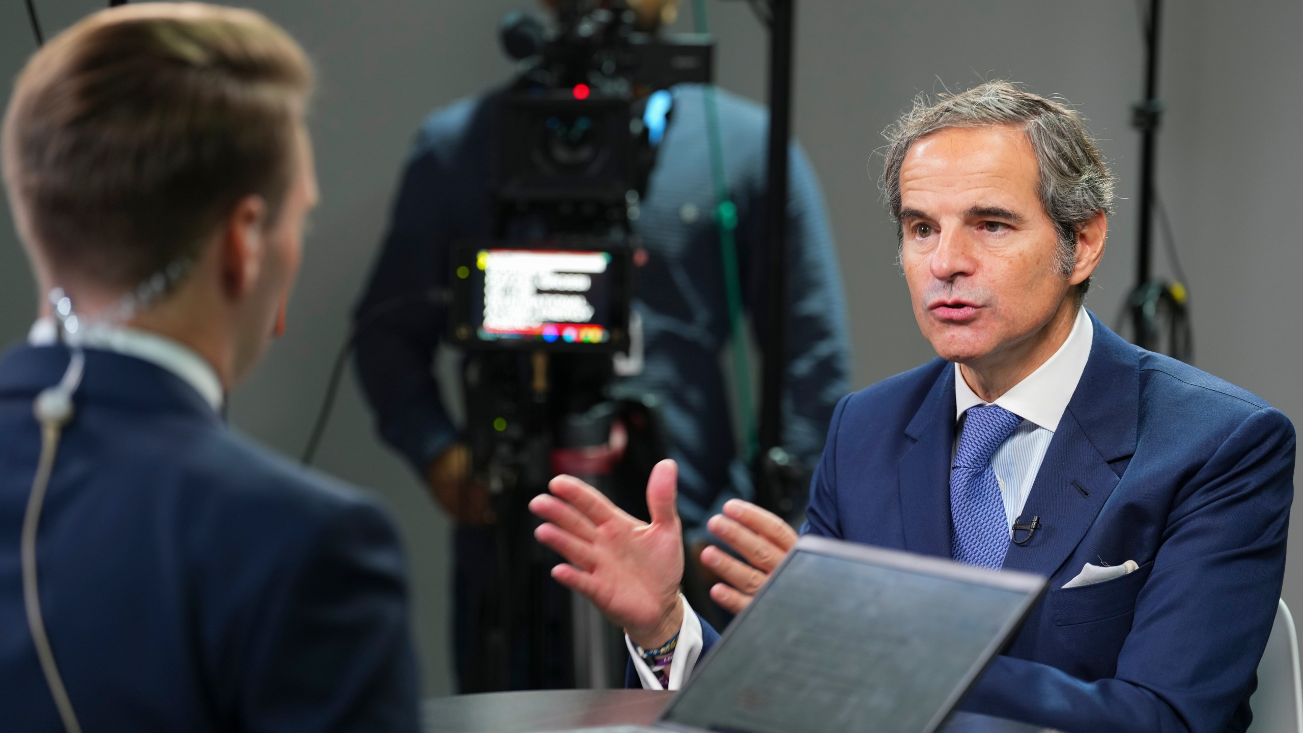 International Atomic Energy Agency Director General Rafael Mariano Grossi speaks to the media at the COP29 U.N. Climate Summit, Tuesday, Nov. 12, 2024, in Baku, Azerbaijan. (AP Photo/Peter Dejong)