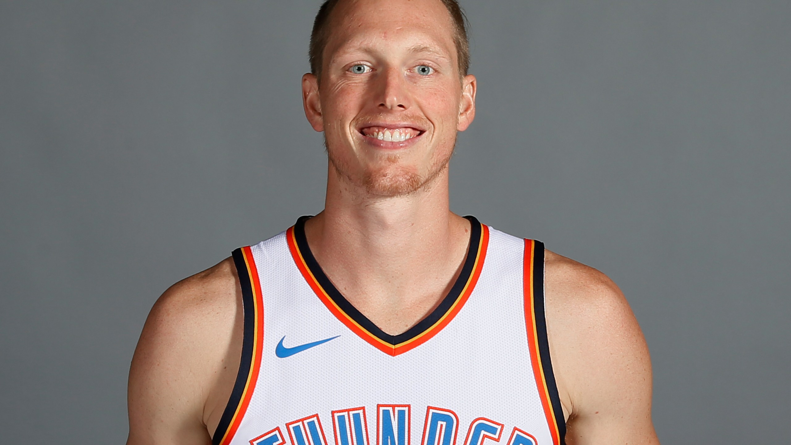 FILE - Oklahoma City Thunder forward Kyle Singler is pictured during an NBA basketball media day in Oklahoma City, Monday, Sept. 25, 2017. (AP Photo/Sue Ogrocki)