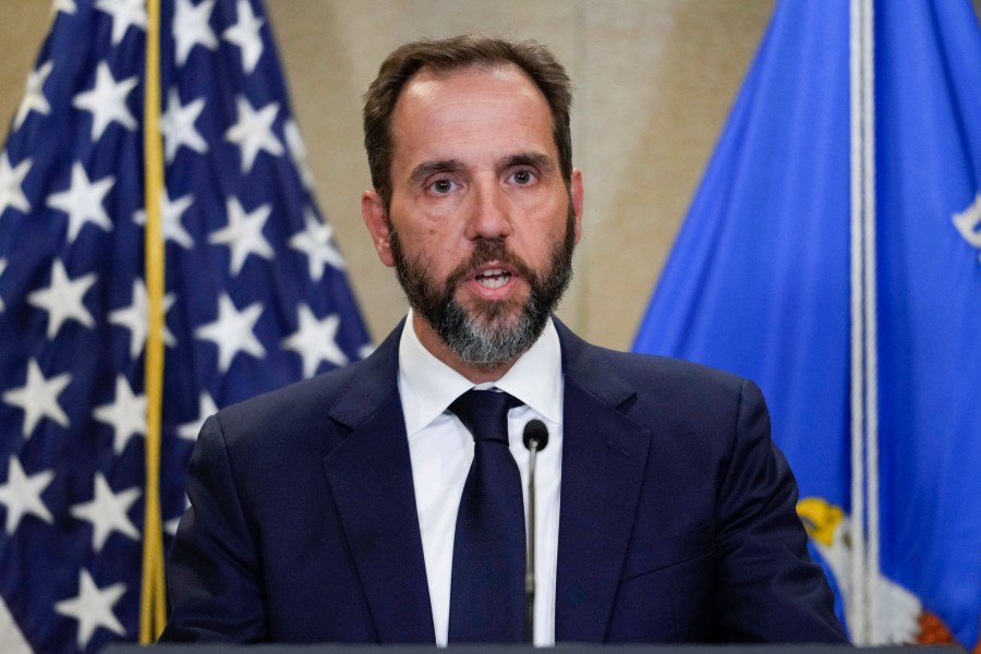 FILE - Special counsel Jack Smith speaks to the media about an indictment of former President Donald Trump, Aug. 1, 2023, at an office of the Department of Justice in Washington. (AP Photo/J. Scott Applewhite, File)