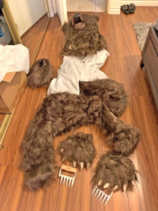 This photo provided by the California Department of Insurance shows a bear costume allegedly worn by suspects with the aim to commit insurance fraud. (California Department of Insurance via AP)