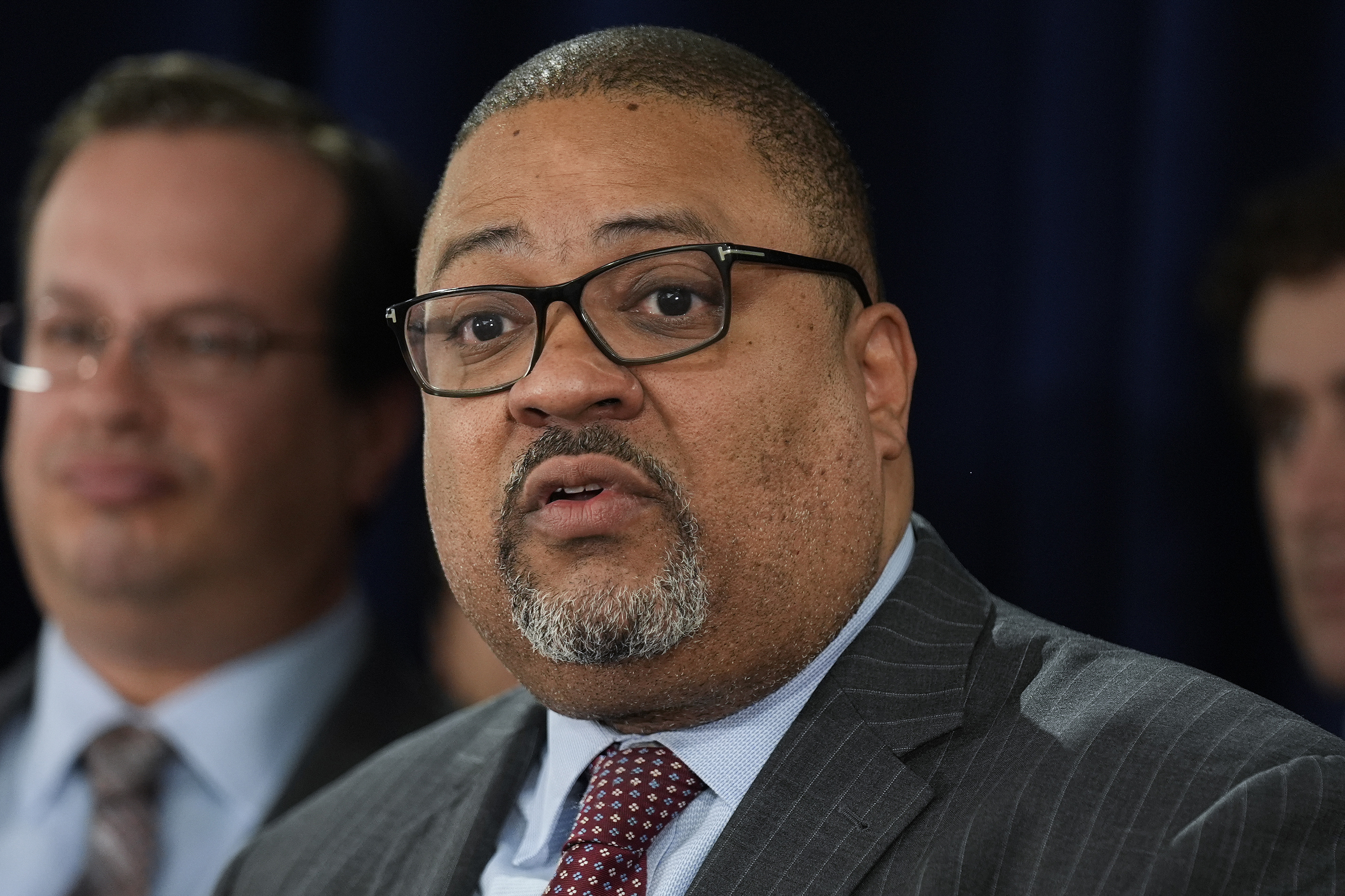 FILE - Manhattan District Attorney Alvin Bragg speaks to the media, Thursday, May 30, 2024, in New York. (AP Photo/Seth Wenig, Pool, File)