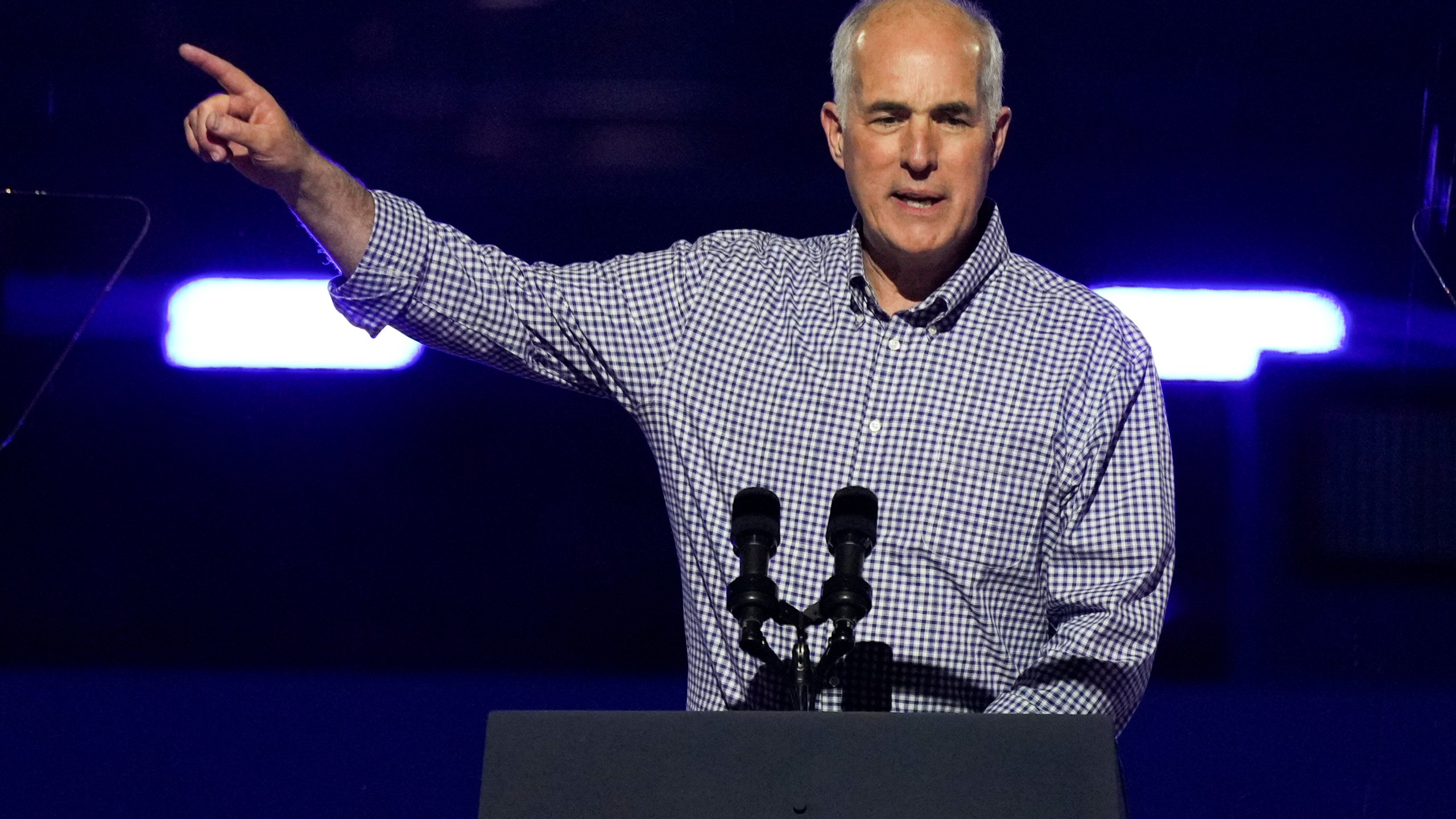 Sen. Bob Casey, D-Pa., speaks at a campaign rally supporting Democratic presidential nominee Vice President Kamala Harris outside the Philadelphia Museum of Art, Monday, Nov. 4, 2024, in Philadelphia. (AP Photo/Matt Slocum)