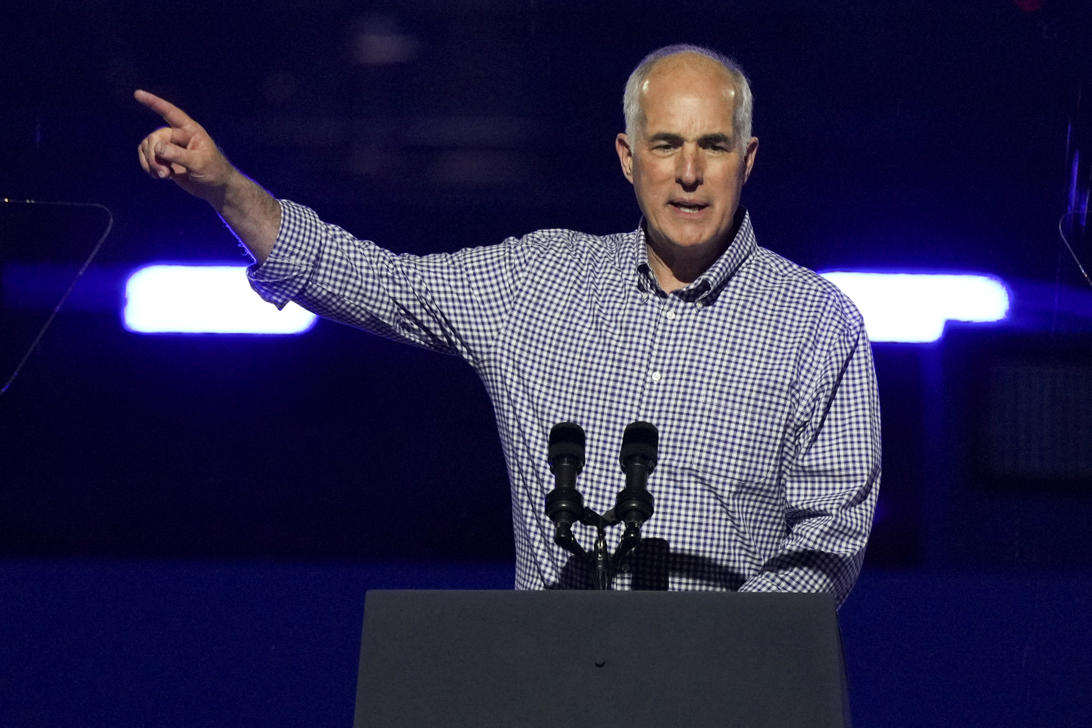 Sen. Bob Casey, D-Pa., speaks at a campaign rally supporting Democratic presidential nominee Vice President Kamala Harris outside the Philadelphia Museum of Art, Monday, Nov. 4, 2024, in Philadelphia. (AP Photo/Matt Slocum)