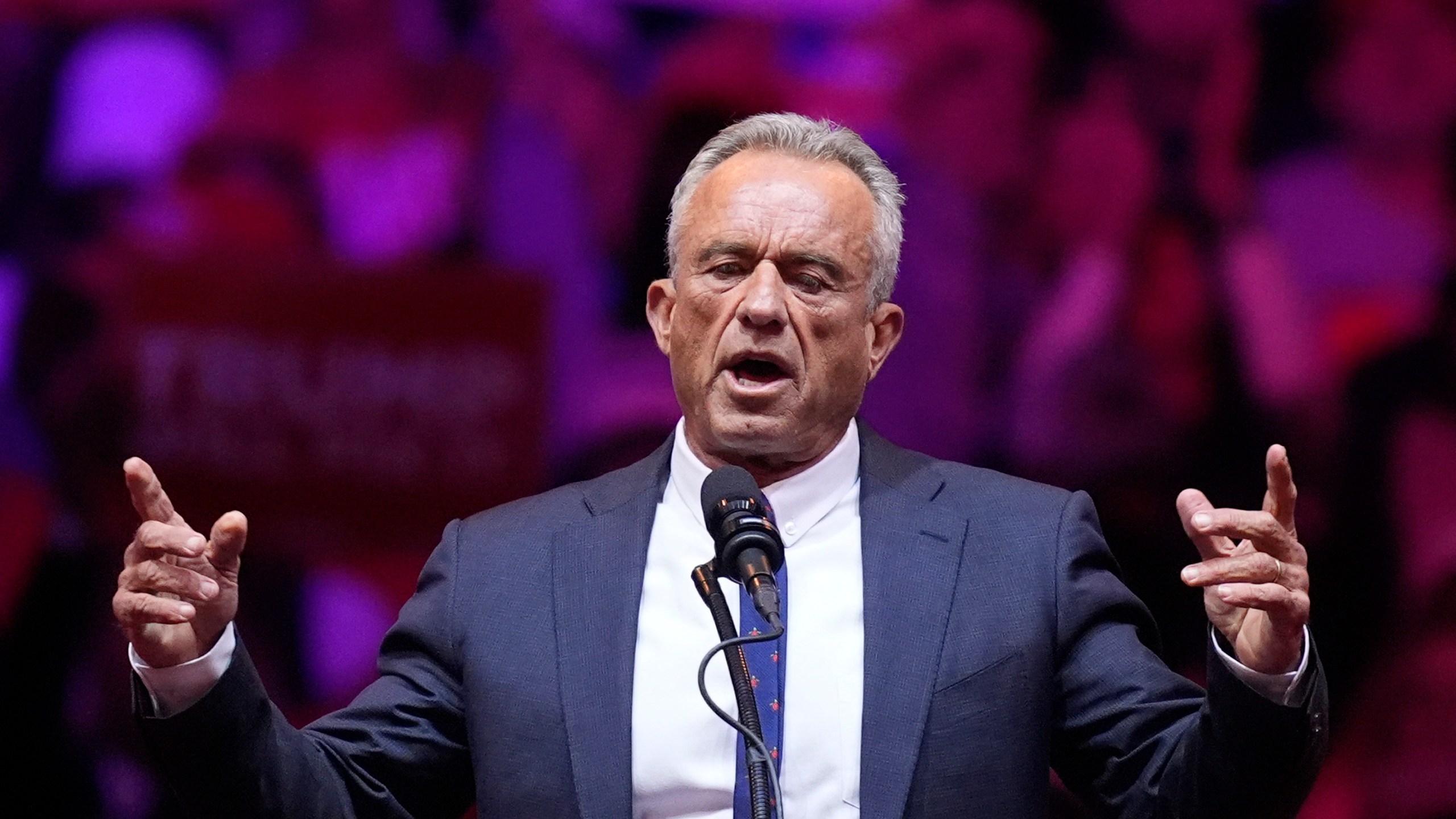 FILE - Robert F. Kennedy Jr., speaks before Republican presidential nominee former President Donald Trump at a campaign rally at Madison Square Garden, Oct. 27, 2024, in New York. (AP Photo/Evan Vucci, File)