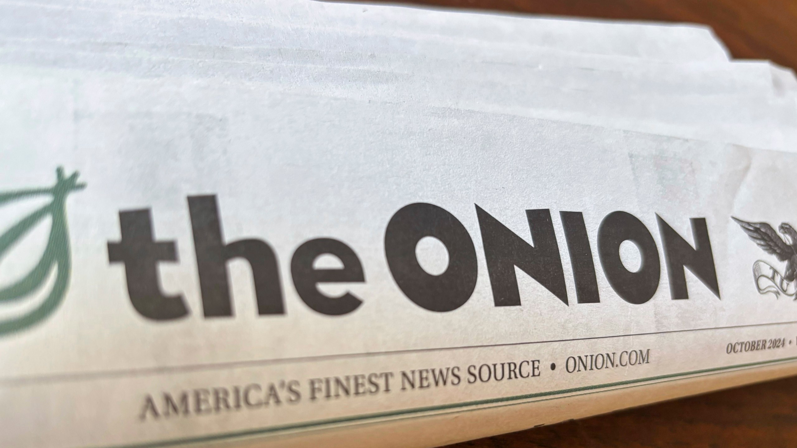 A copy of the satirical outlet The Onion is seen Thursday, Nov. 14, 2024, in Little Rock, Ark. (AP Photo/Jill Bleed)