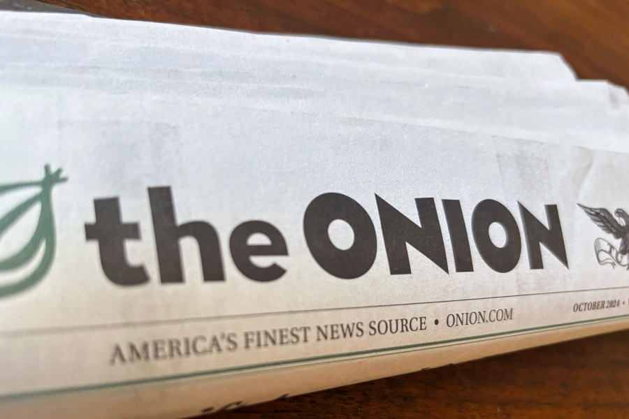 A copy of the satirical outlet The Onion is seen Thursday, Nov. 14, 2024, in Little Rock, Ark. (AP Photo/Jill Bleed)