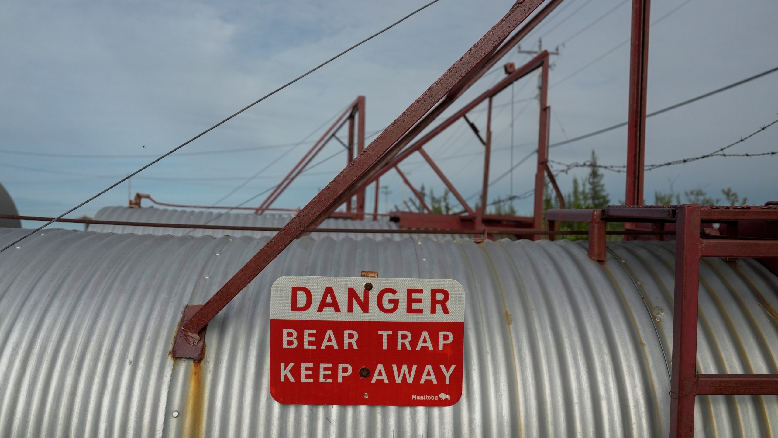 A polar bear trap sits outside the Polar Bear Holding Facility, Sunday, Aug. 4, 2024, in Churchill, Manitoba. (AP Photo/Joshua A. Bickel)