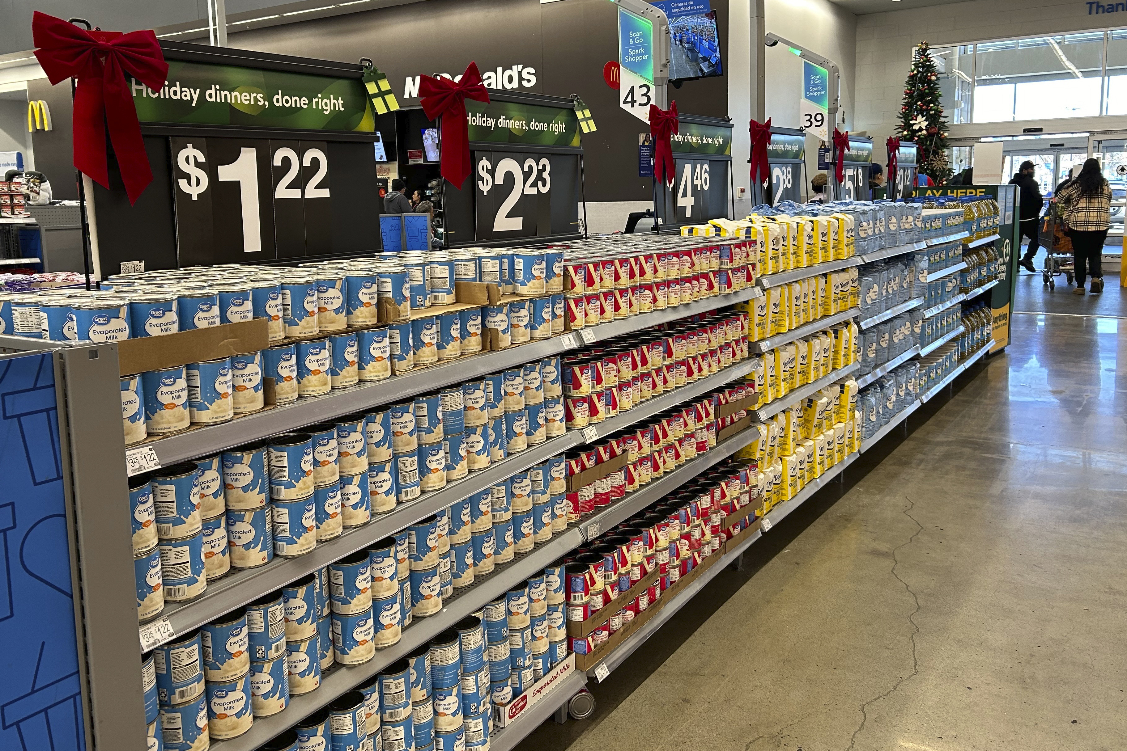 Items to include in holiday dinners are displayed at a Walmart store in Secaucus, N.J., on Wednesday, Nov. 13, 2024. (AP Photo/Anne D'Innocenzio)