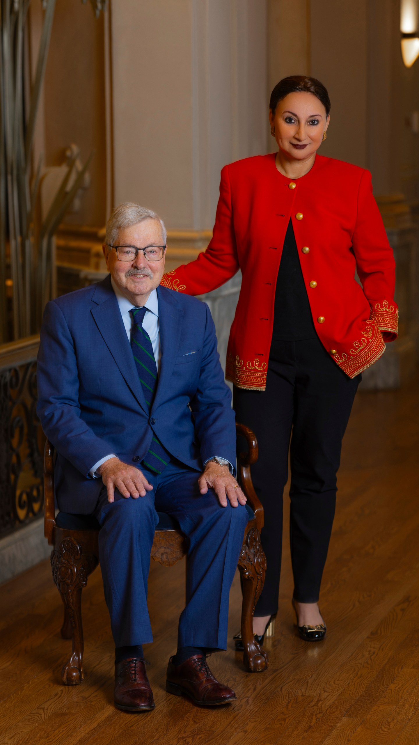 This photo provided by the World Food Prize Foundation shows Terry Branstad, left, and Mashal Husain on Thursday, Nov. 14, 2024. (Ryan Damman/World Food Prize Foundation via AP)