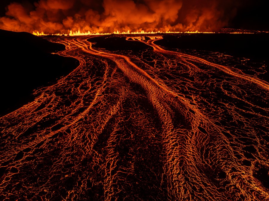 A new volcanic eruption that started on the Reykjanes Peninsula in Iceland, Wednesday, Nov.20, 2024. (AP Photo/Marco di Marco)