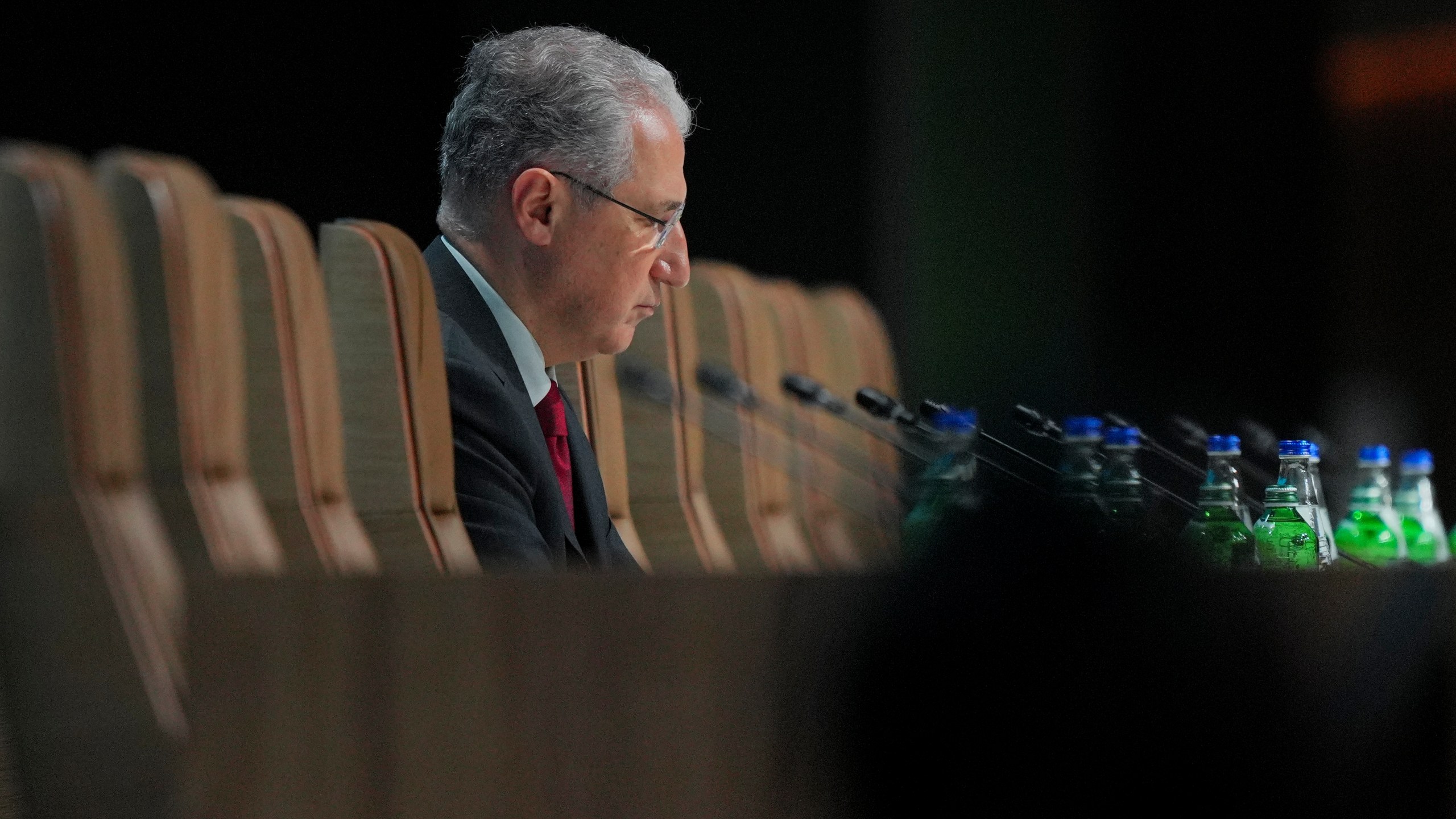 Mukhtar Babayev, COP29 President, arrives for a plenary session at the COP29 U.N. Climate Summit, Thursday, Nov. 21, 2024, in Baku, Azerbaijan. (AP Photo/Peter Dejong)