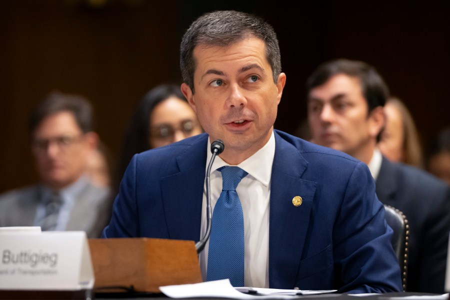 Transportation Secretary Pete Buttigieg appears before the Senate Appropriations Committee on Capitol Hill, Wednesday, Nov. 20, 2024, in Washington. (AP Photo/Mark Schiefelbein)