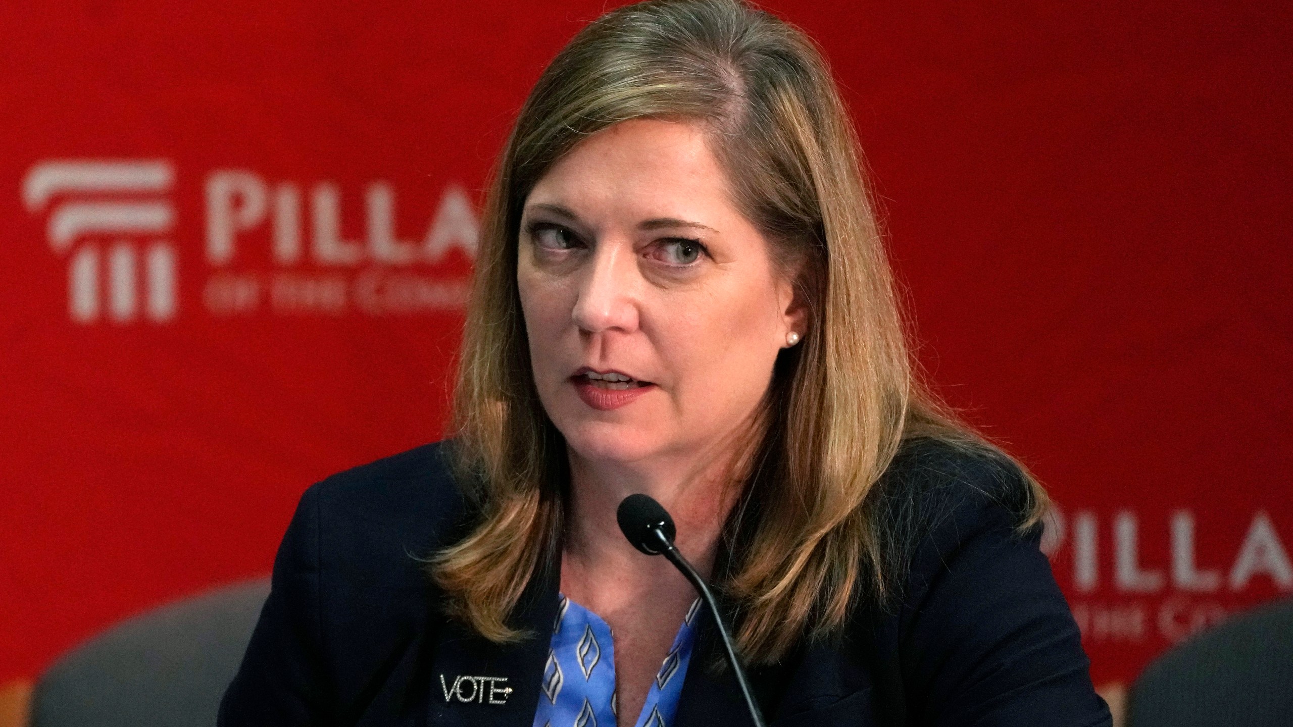 FILE - North Carolina Executive Director of the State Board of Elections Karen Brinson Bell participates in an election forum, Sept. 19, 2024, in Ann Arbor, Mich. (AP Photo/Carlos Osorio, File)