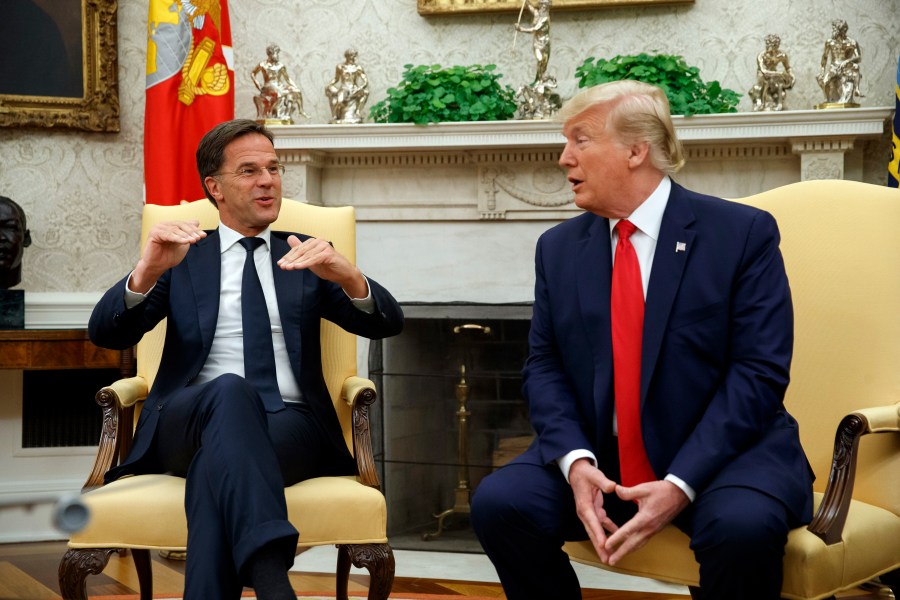 FILE - President Donald Trump speaks during a meeting with the Dutch Prime Minister Mark Rutte in the Oval Office of the White House, Thursday, July 18, 2019, in Washington. (AP Photo/Alex Brandon, File)