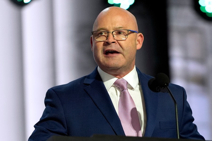 FILE - Sean O'Brien, president of the International Brotherhood of Teamsters, speaks during the Republican National Convention, July 15, 2024, in Milwaukee. (AP Photo/Julia Nikhinson, File)