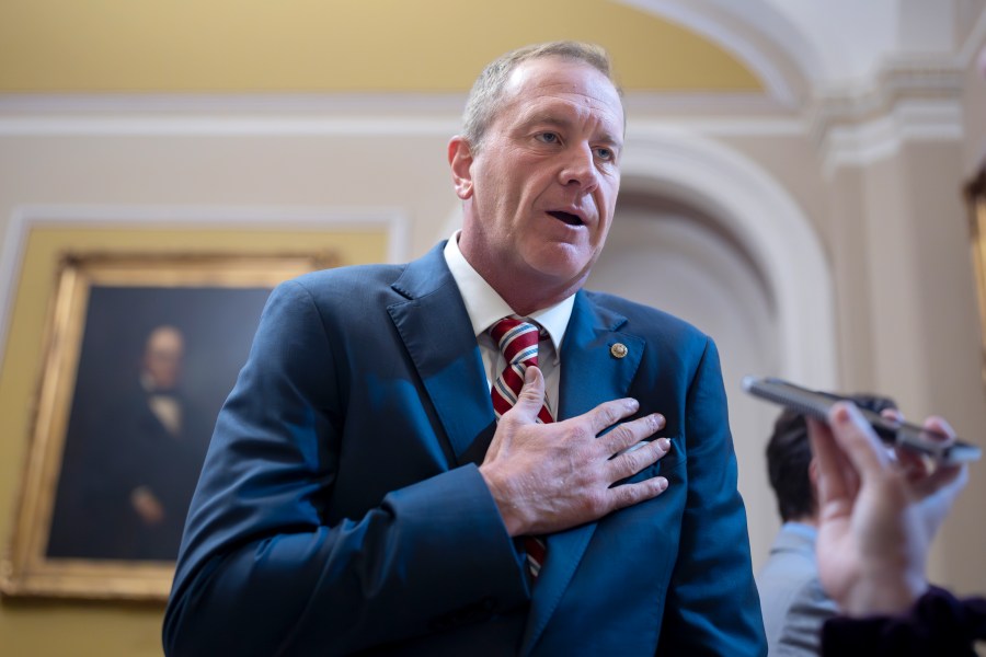 FILE - Sen. Eric Schmitt, R-Mo., speaks with reporters at the Capitol in Washington, Sept. 25, 2024. (AP Photo/J. Scott Applewhite, File)