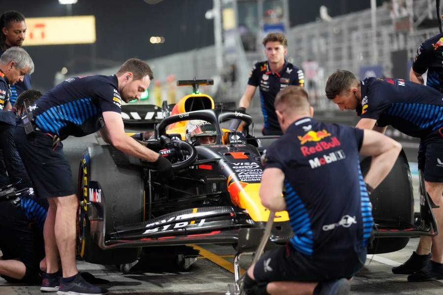 Red Bull driver Max Verstappen of the Netherlands makes a pit stop during practice at the Lusail International Circuit in Lusail, Qatar, ahead of the Qatar Formula One Grand Prix, Friday, Nov. 29, 2024. (AP Photo/Darko Bandic)