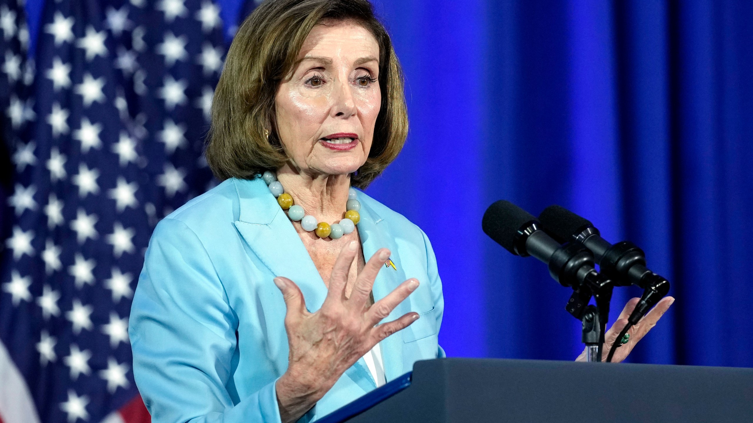 FILE - Rep. Nancy Pelosi, D-Calif., speaks during an event in Washington, June 23, 2023. (AP Photo/Susan Walsh, File)