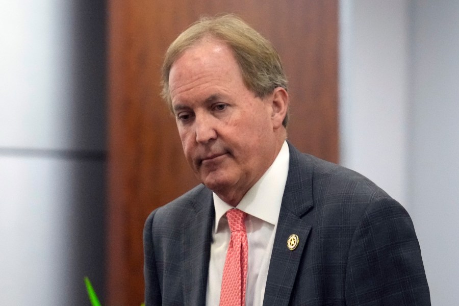 FILE - Texas Attorney General Ken Paxton appears at a pretrial hearing in his securities fraud case before state District Judge Andrea Beall, Tuesday, March 26, 2024 at Harris County Criminal Courts at Law in Houston. (Yi-Chin Lee/Houston Chronicle via AP, File)