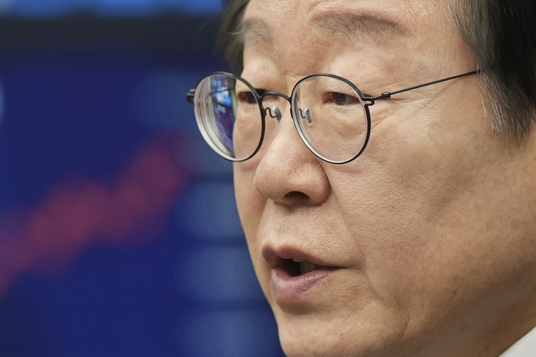 South Korea's main opposition Democratic Party leader Lee Jae-myung speaks during a press conference on removal of President Yoon Suk Yeol from office, at the party office at the National Assembly building in Seoul, South Korea, Sunday, Dec. 15, 2024. (AP Photo/Lee Jin-man)