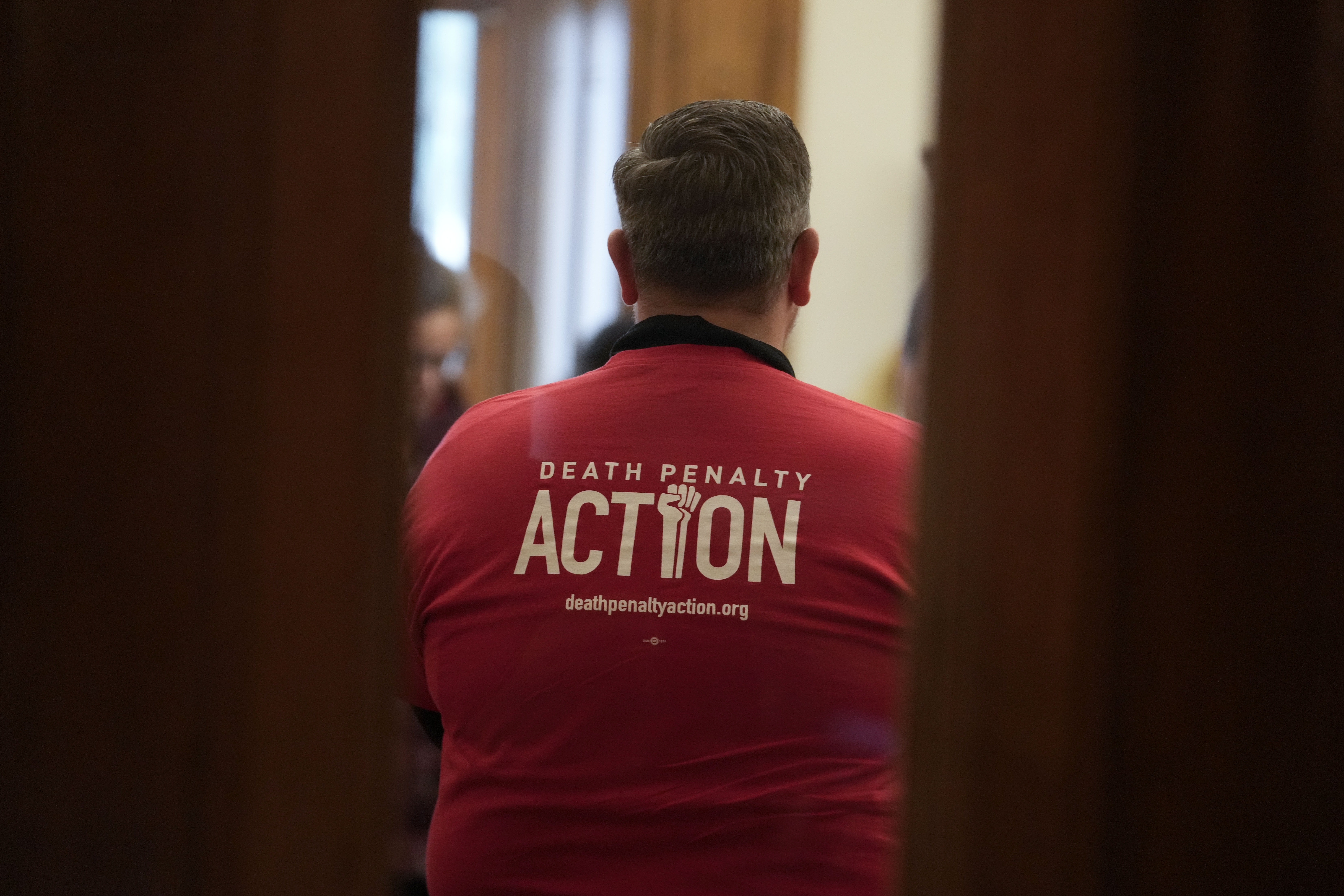 Bob Henry stands in the governor's office during a gathering of the Indiana Abolition Coalition at the Statehouse, Thursday, Dec. 12, 2024, in Indianapolis. (AP Photo/Darron Cummings)