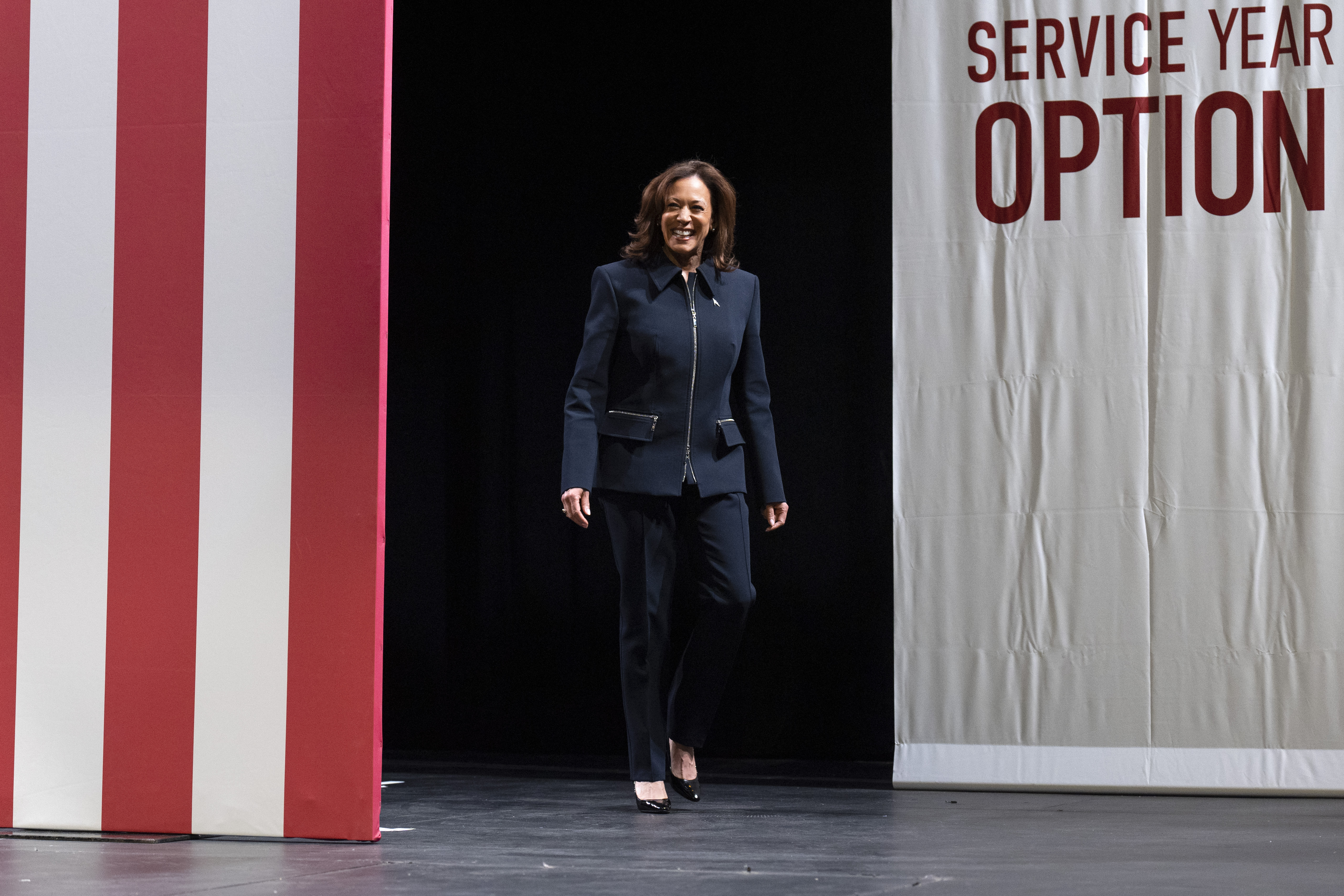 Vice President Kamala Harris arrives to speak to students and recent graduates at Prince George's Community College, in Largo, Md., Tuesday, Dec. 17, 2024. (AP Photo/Jacquelyn Martin)