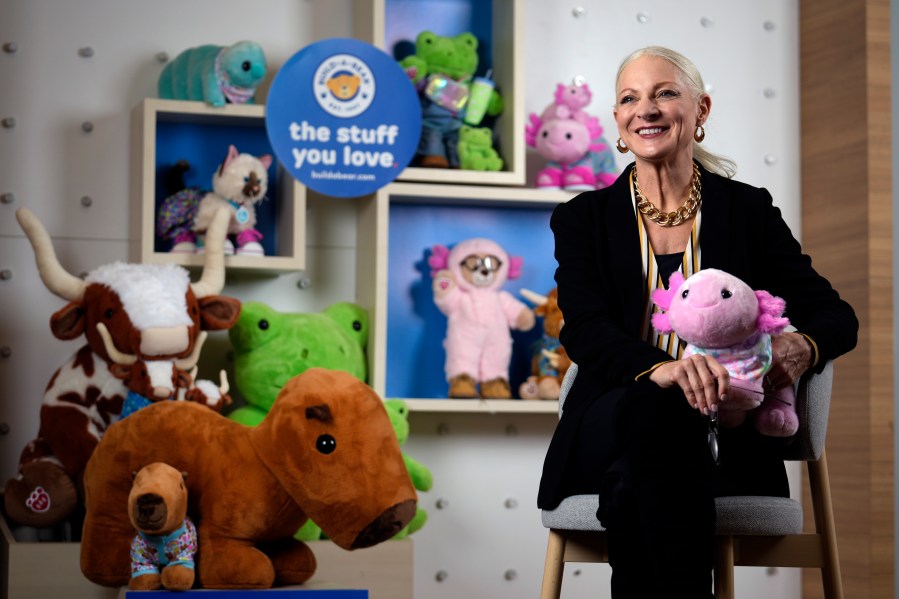 Sharon Price John, President and CEO of Build-A-Bear Workshop, poses for a photo Thursday, Dec. 12, 2024, in St. Louis. (AP Photo/Jeff Roberson)