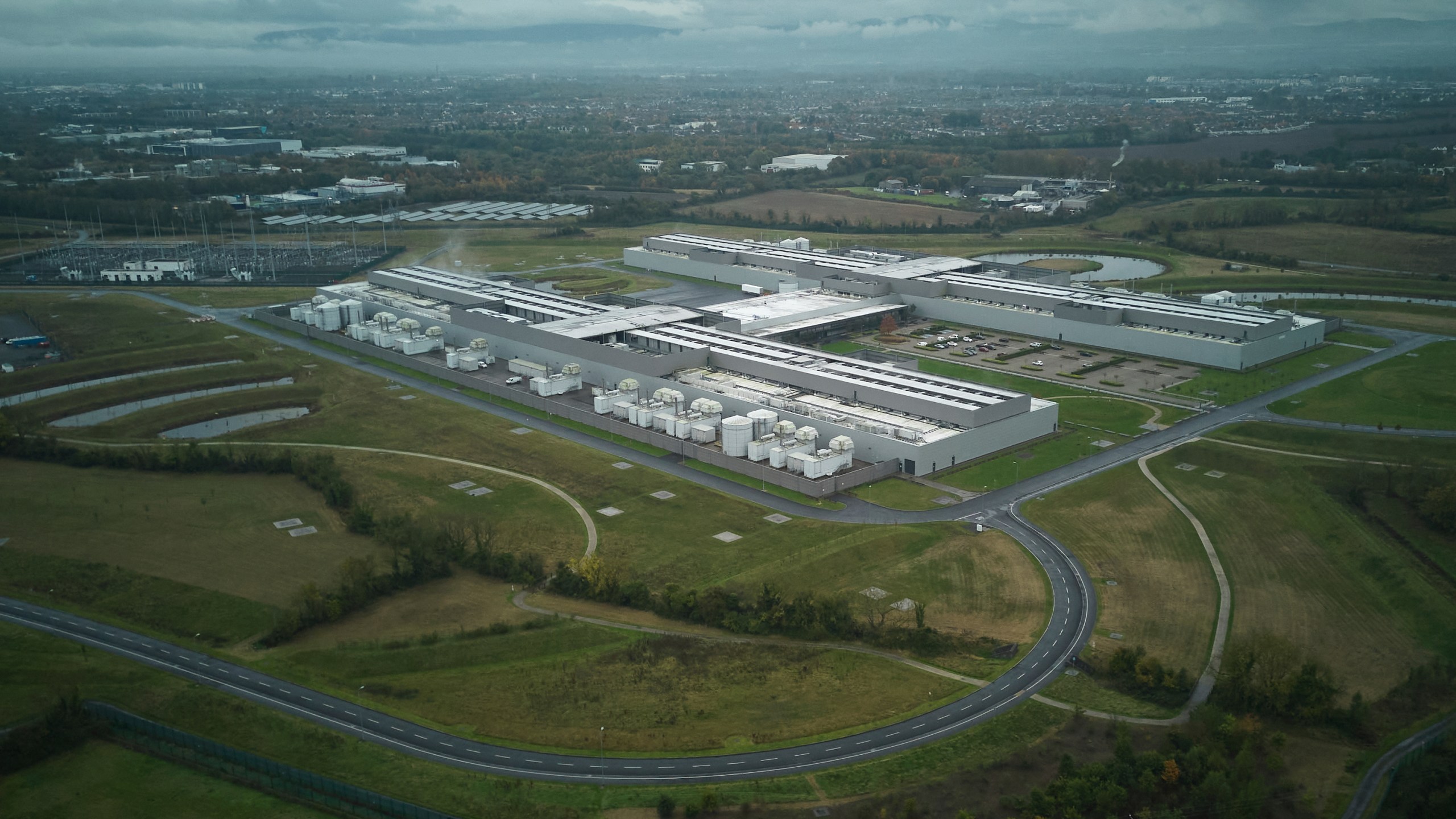 An aerial view of the Meta data center, in Dublin, Ireland, Wednesday, Oct. 16, 2024. (AP Photo/Bram Janssen)